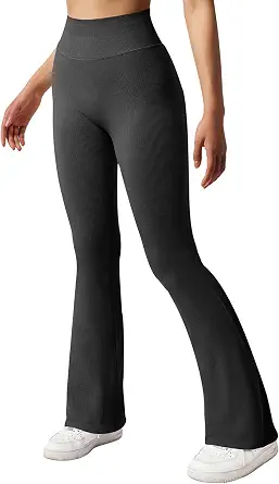 SUUKSESS Women Ribbed Seamless Flare Leggings Bootcut High Waist Yoga Pants