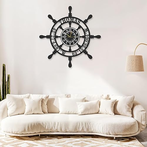 Miniatura 2 de Reloj de pared náutico personalizado, nombre personalizado y coordenadas, relojes de pared decorativos, silencioso, funciona con pilas, reloj de