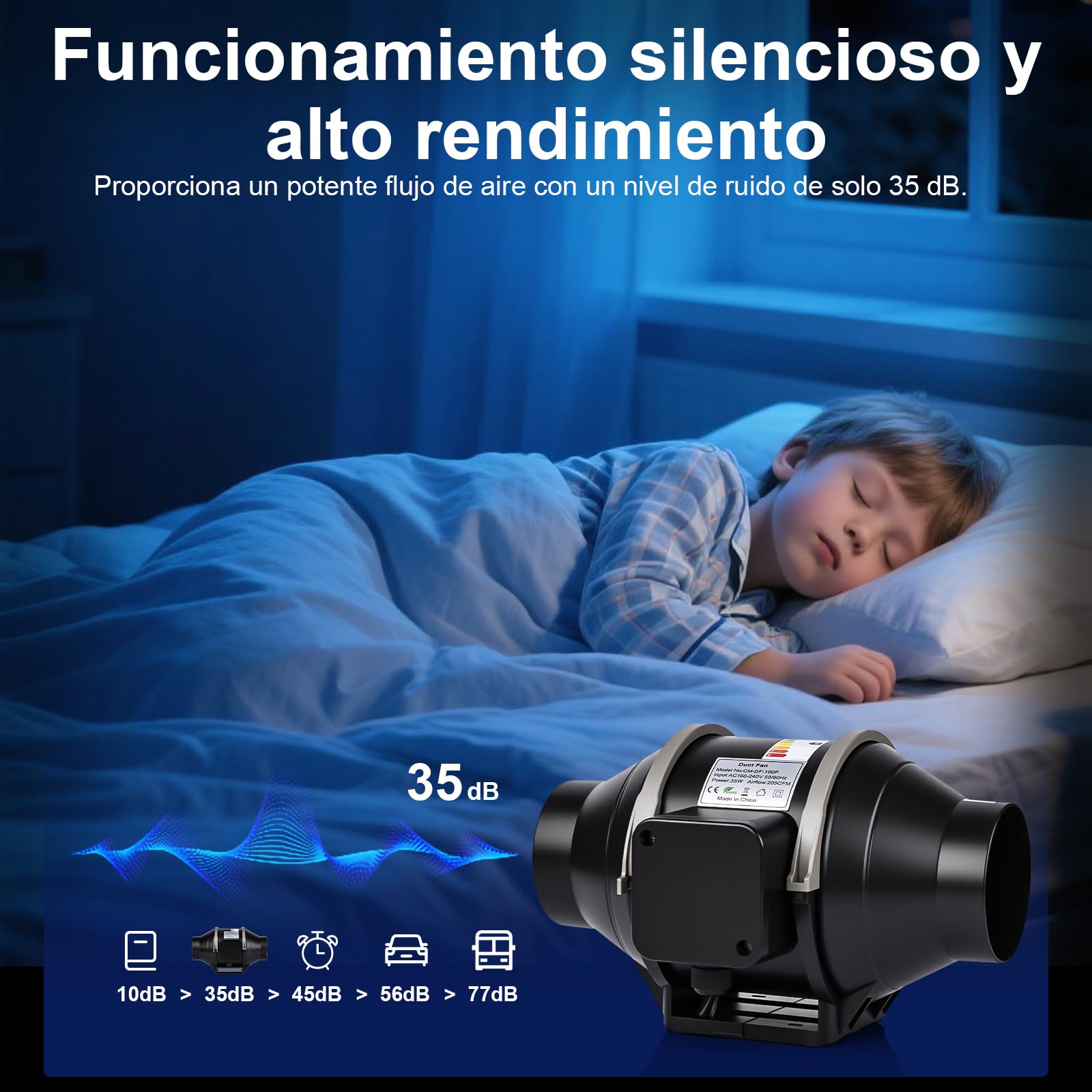 Extractor de Aire 100 mm con Controlador Ajustable 360m³/h, Ventilador de extracción para Baño, Booster, Tienda de Cultivo, Garage, Cucina