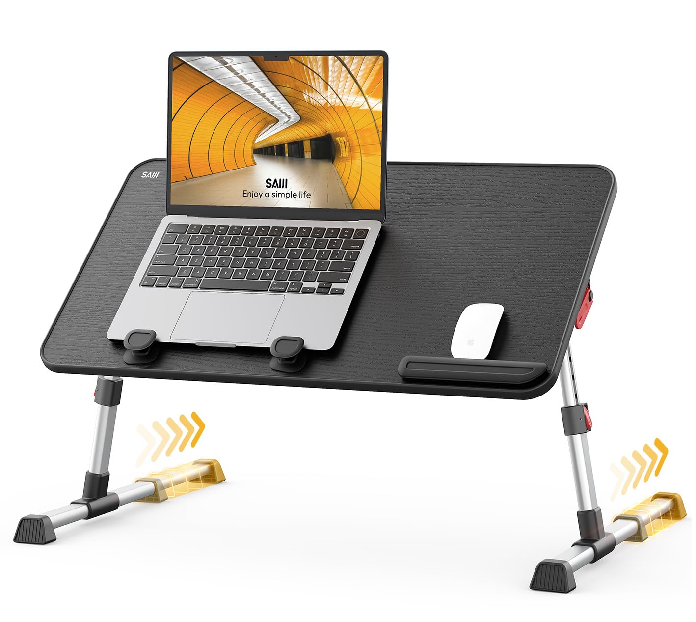 SAIJI Laptoptisch Klappbar, Betttisch - Verstärkte Stabilität, Verlängerte Beine - Höhe & Neigung Flexibel Einstellbar für Bett, Sofa & Couch - Tragfähigkeit bis zu 40 kg, Maße 60x33 cm (Schwarz)
