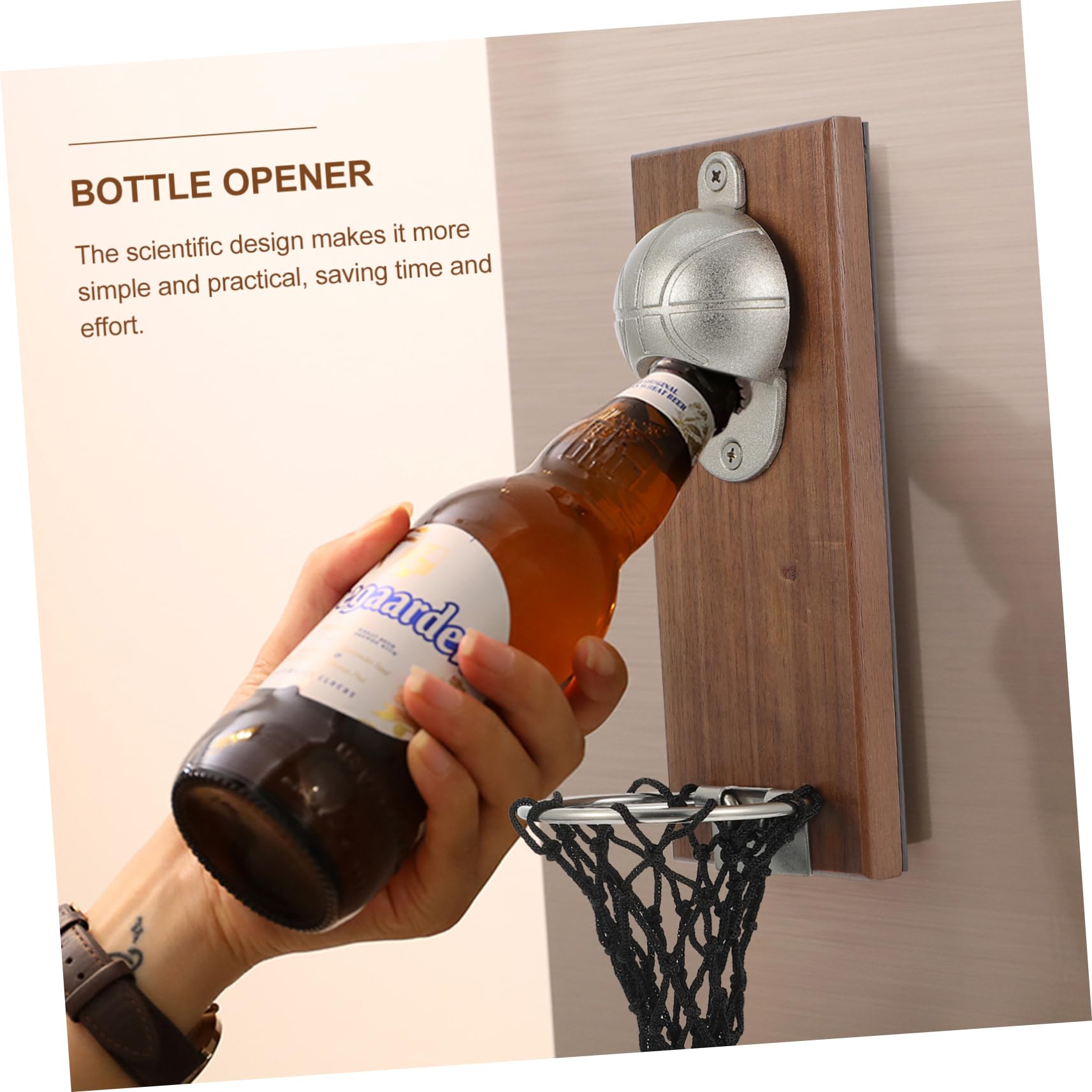 Alipis Wandmontierter Bierflaschenöffner im Basketballkorb Design und Edelstahl Dekorativ Platzsparend für Restaurants und Partys