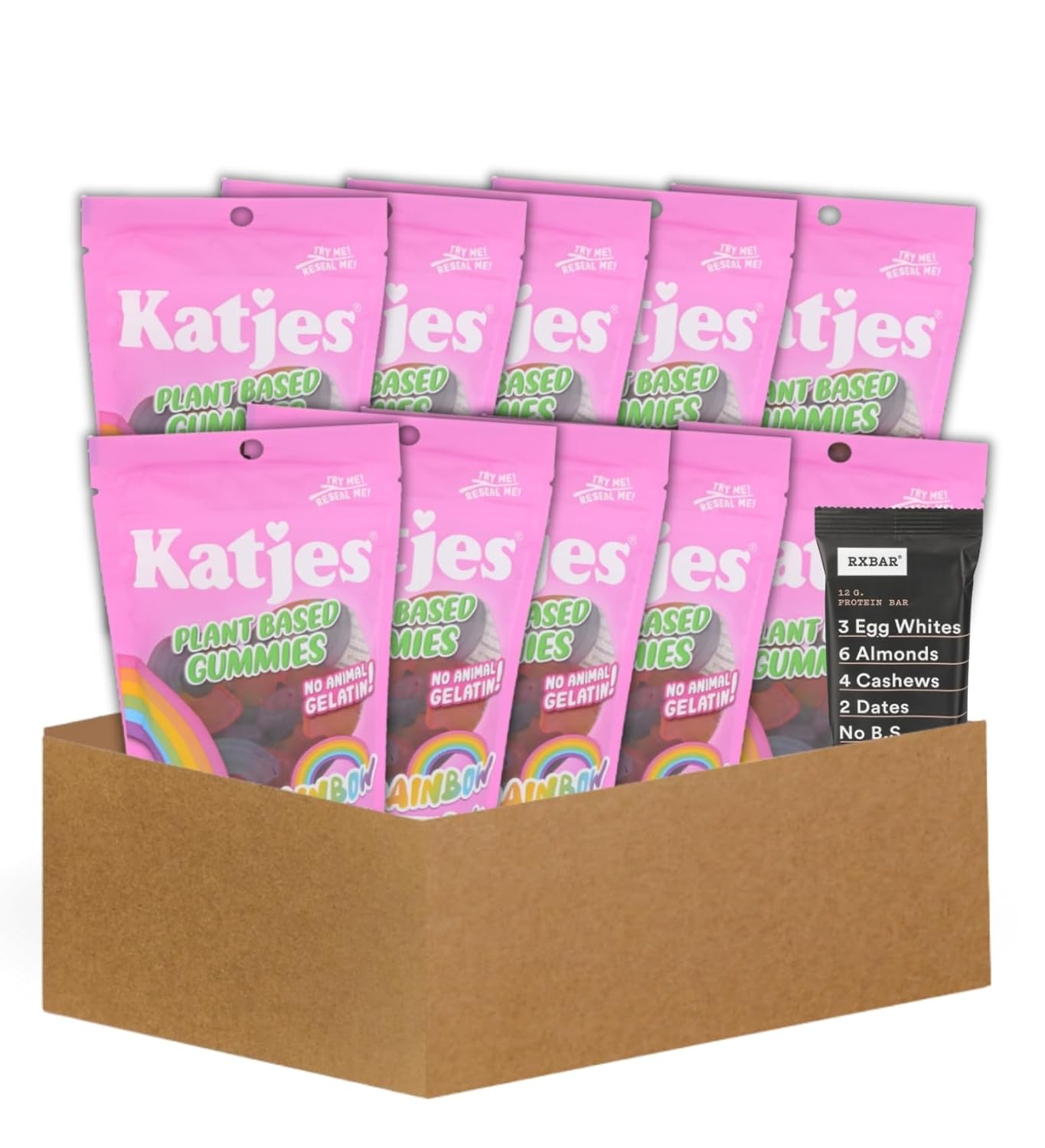 10x Katjes Gummies Rainbow 4.9 OZ Bundle with Rxbar Bar Protein Choc S Salt 1.8 OZ – Fruity Vegan Chews, Natural Flavors, Chocolate Sea Salt Protein Snack – Gift Set (11 Items)