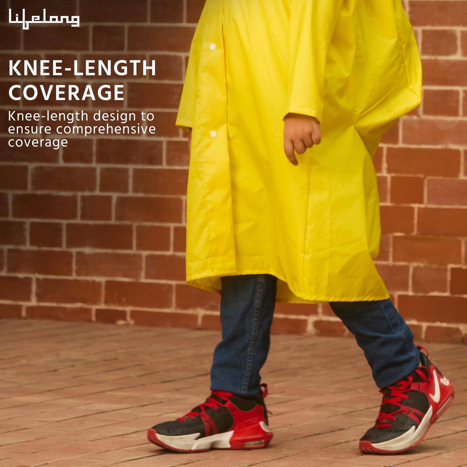 Lifelong Kid's Polyster Waterproof Knee Length Longcoat / Raincoat with Adjustable Hood and Carry Pouch | Durable &amp; Lightweight Polyester |