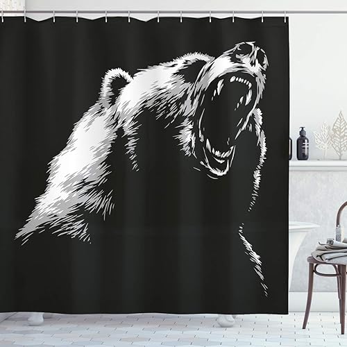 Miniatura 17 de Ambesonne Jukebox - Cortina de ducha, estilo garabato, caja de música retro, monedas, juego de decoración de baño de tela con ganchos, 69 pulgadas