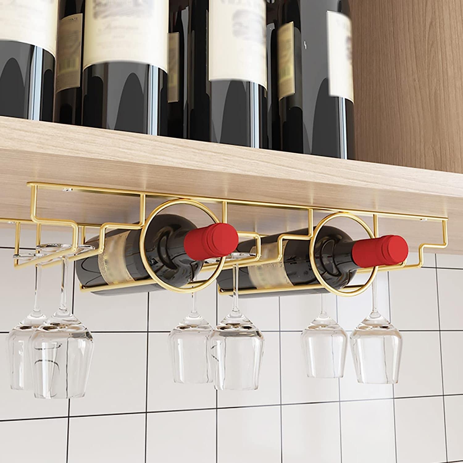 Wiszący stojak na kieliszki do czerwonego wina ze stali nierdzewnej Domowy stojak na kieliszki do góry nogami Stojak na wino winogronowe Ozdoba do przechowywania 6 kieliszków i 2 butelek czerwonego