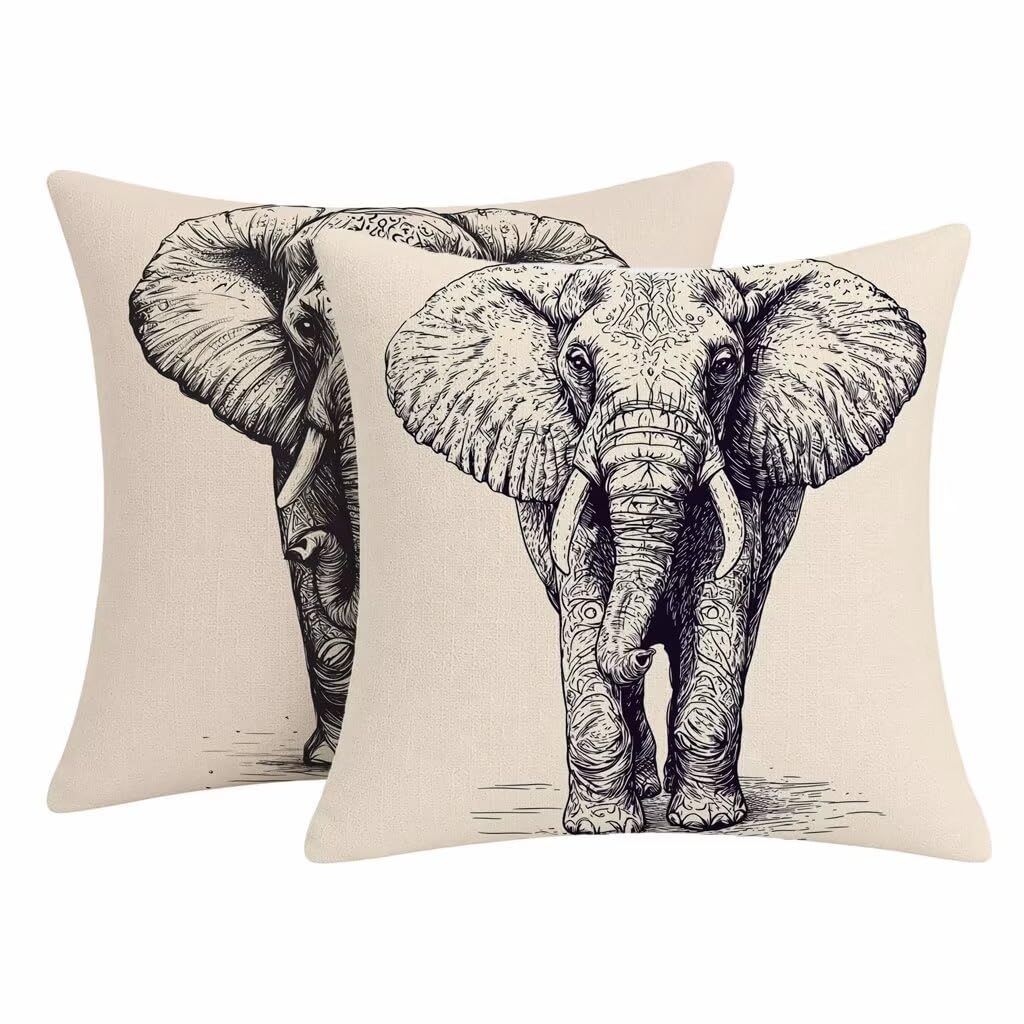 Housse coussin lin éléphant 60x60 imperméable haut de gamme