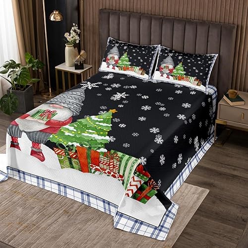 Juego de colcha con temática de Navidad, tamaño Queen para niños, niñas, juego de edredón de gnomos de Navidad, colcha de Papá Noel, colcha de copo