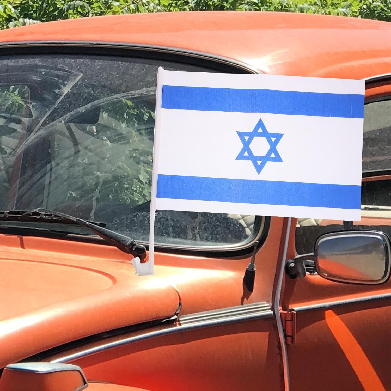 Generic 4pcs Israel Car Flags 30x45cm Polyester Small Banner Set with Pole for Car Window Decoration and Outdoor Sports Fans