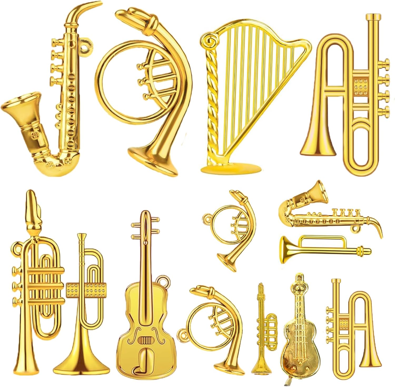 14Pcs Christmas Musical Instrument Ornaments Dollhouse Musical Instruments Violin Trumpet Saxophone Guitar Mini Figurine Ornament Xmas Tree Hanging Decorations Music Party Supplies