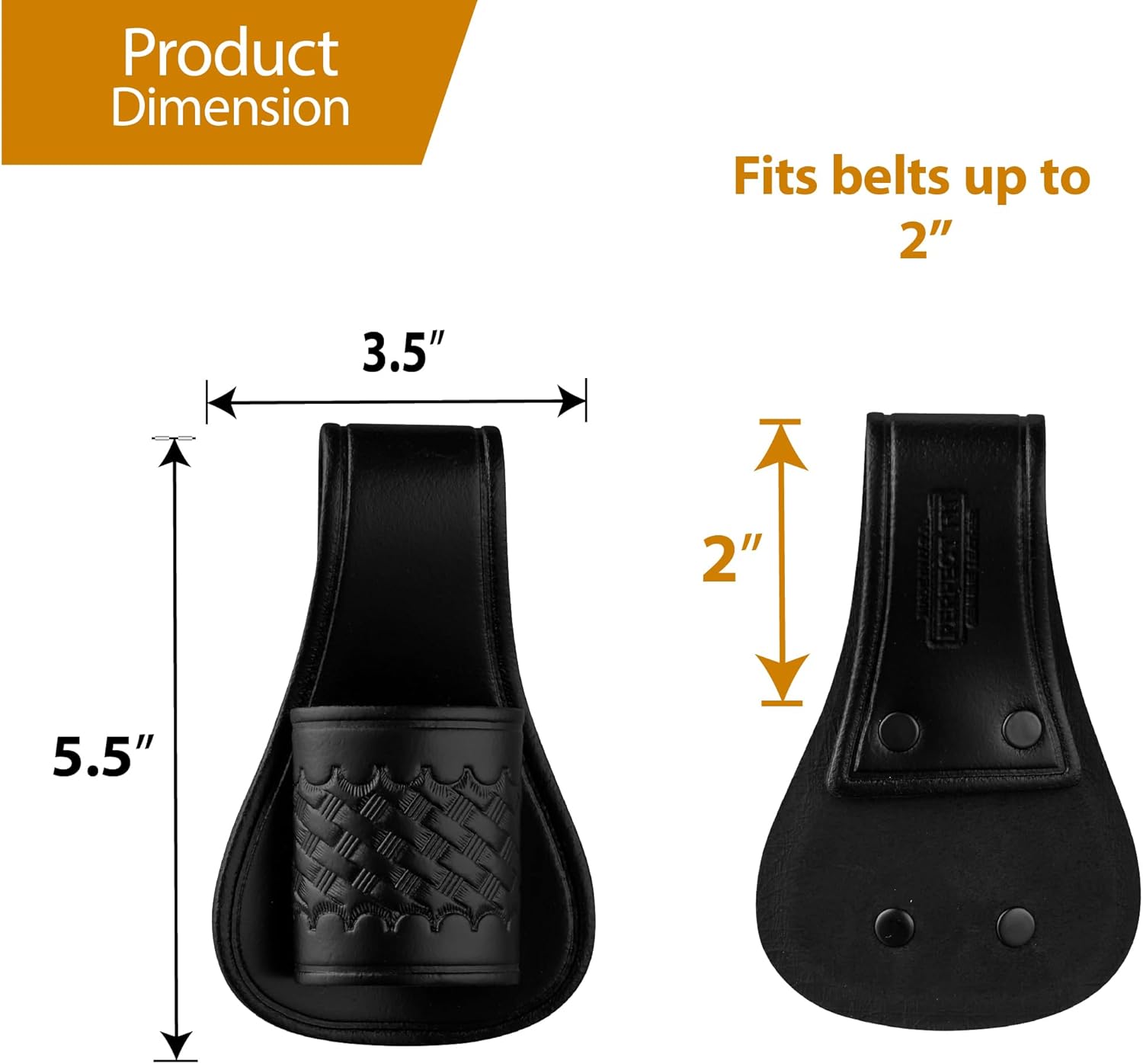 C Cell Flashlight Holder, Black Leather Open Top and Open Bottom Holster Fits with 1.25 Inch Barrel Diameter, Fits Duty Belt up to 2.25 Inch (Loop Style Slide), Made in USA