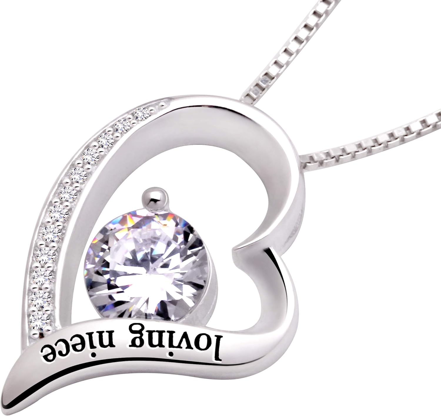 ALOV Jewelry Sterling Silver "loving niece" Love Heart Cubic Zirconia Pendant Necklace - Image 2