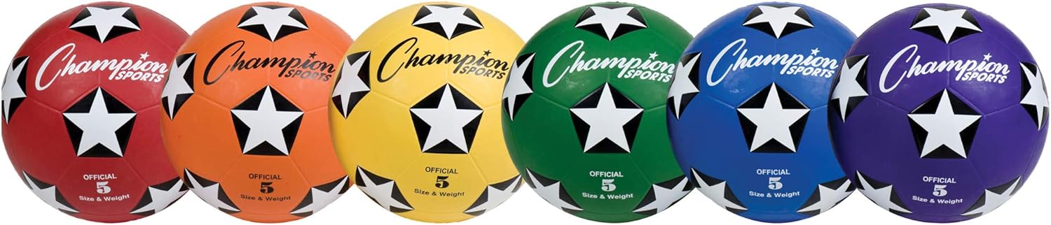 Champion Sports Rubber Cover Soccer Ball Set - Size 4, 6 Vibrant Colors for Ages 8-12, Soft Durable Indoor/Outdoor Youth Training