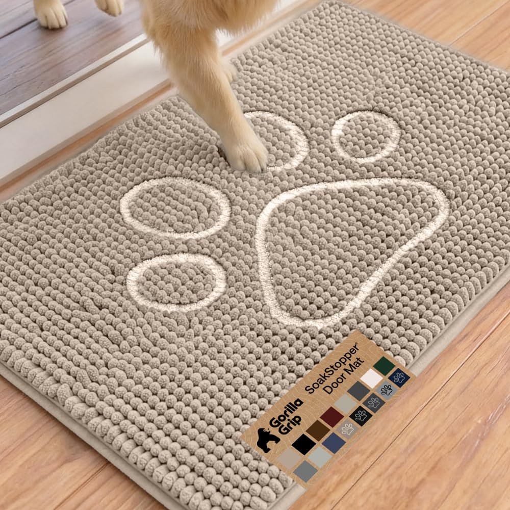 GORILLA GRIP SoakSTOPPER Dog Door Mat, Machine Wash Dry, 36x24 Beige Ivory