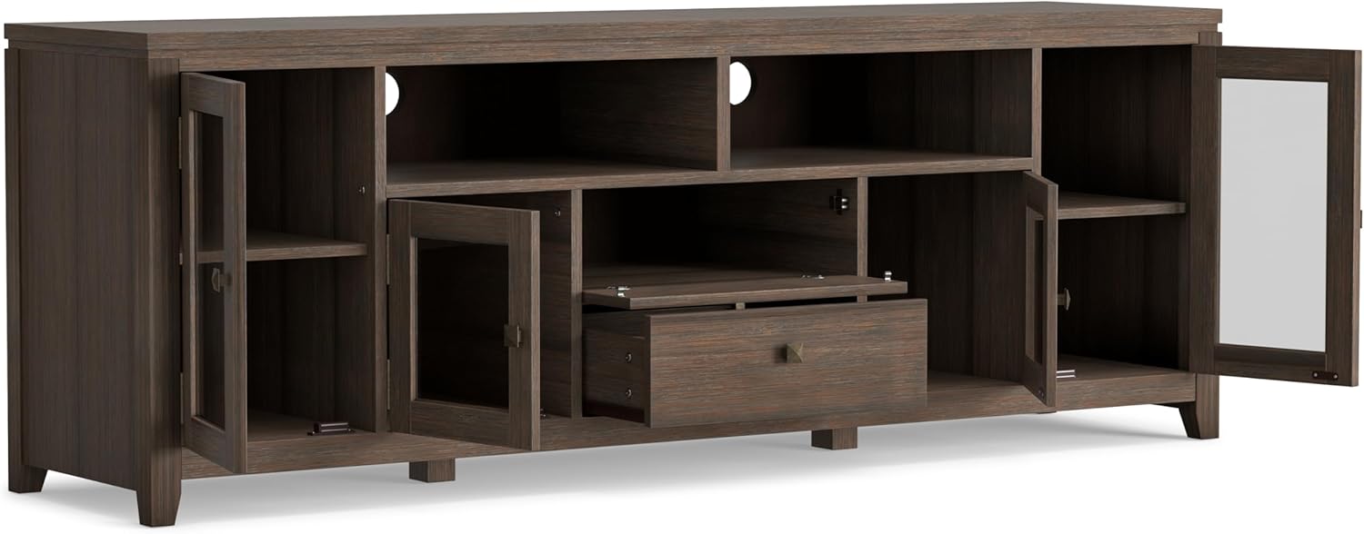 SIMPLIHOME Cosmopolitan TV Stand - 72 inch Wide Solid Wood Media Console in Farmhouse Brown, Contemporary Entertainment Center for Living Room for TVs up to 80 Inches with Drawers and Cable Management