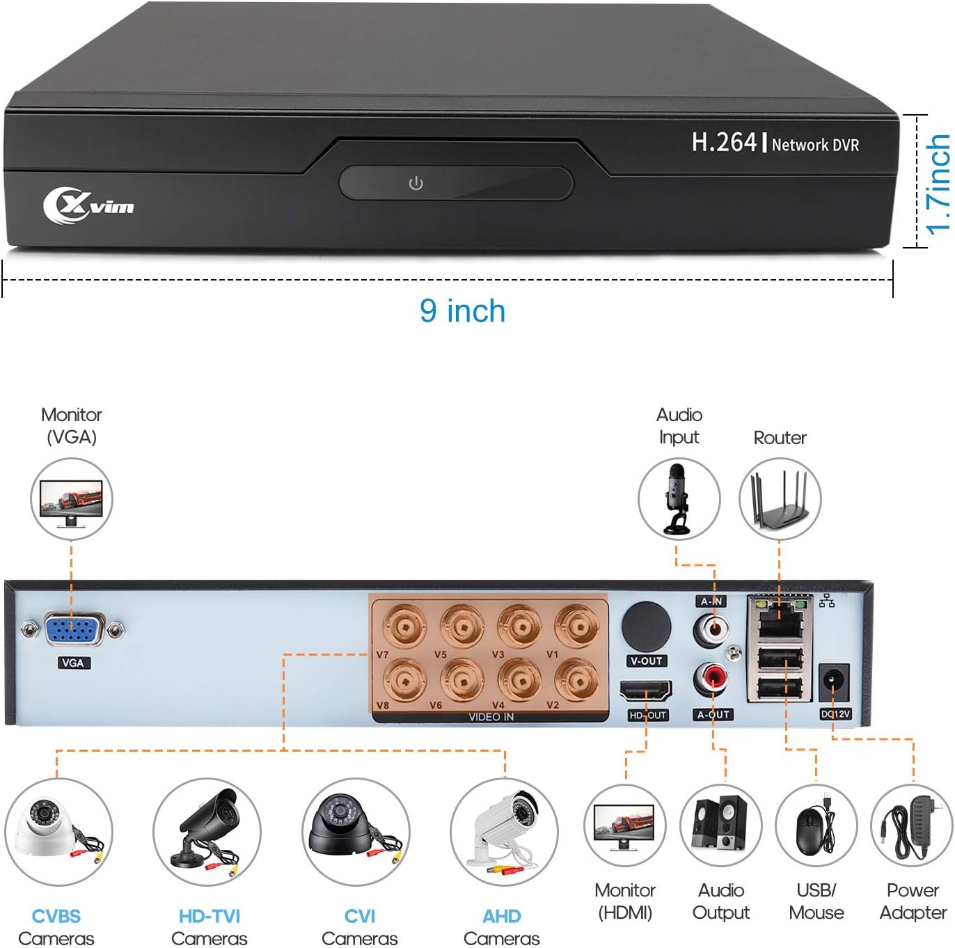 Back panel connections of the XVIM DVR