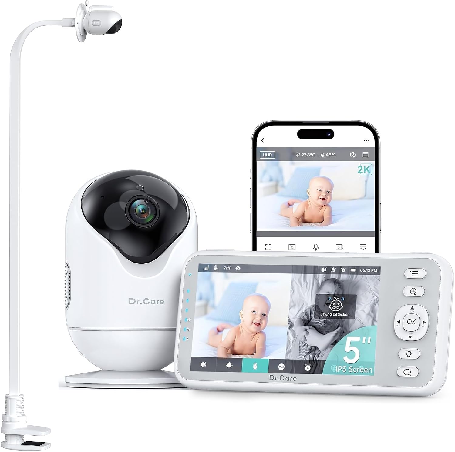 Dr.Care VistaView 5" 1080P Smart WiFi Baby Monitor with Camera & Clip Mount