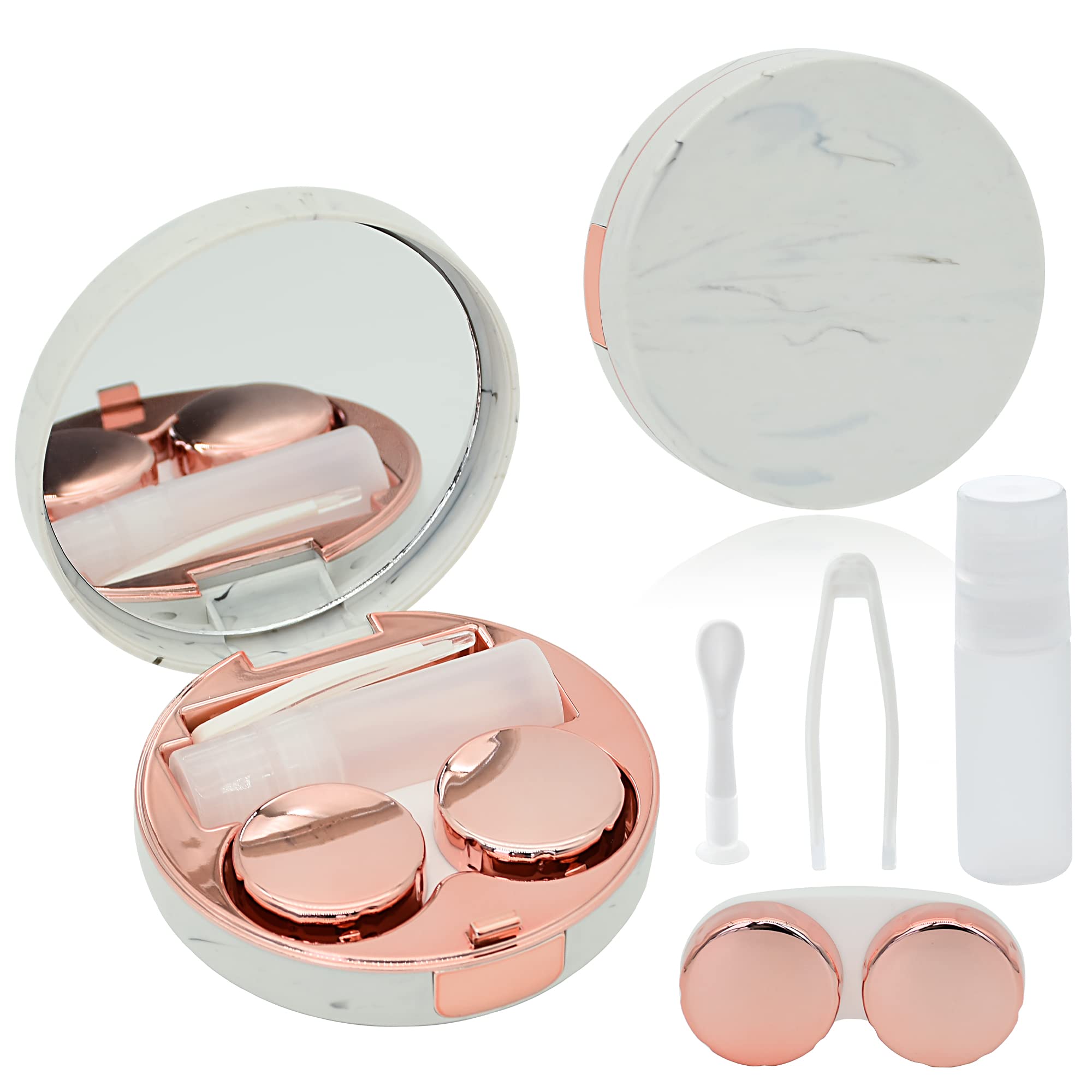 Paquete de 2 estuches de mármol para lentes de contacto, todo en uno, kit de almacenamiento de contacto de viaje, oro rosa, 2 Count (Pack of 1), Mochila de viaje