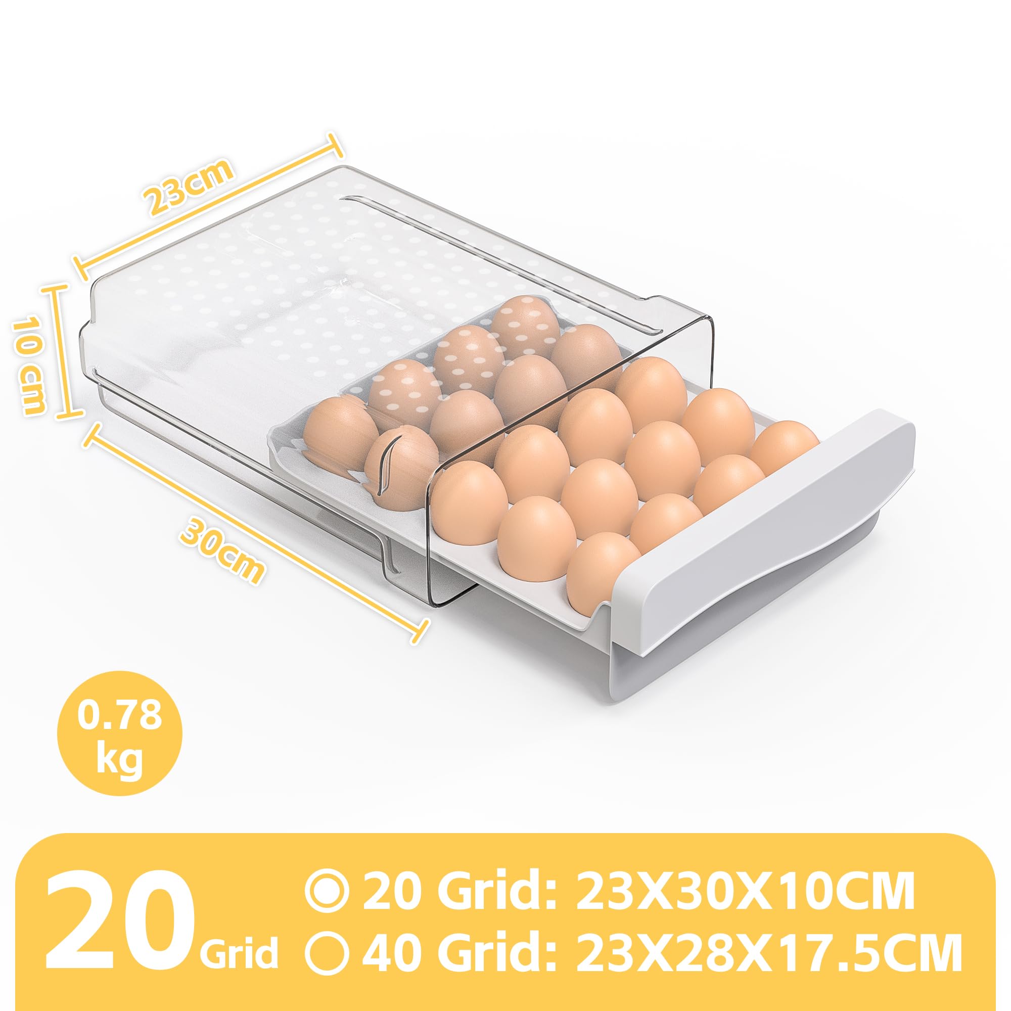 Eierbox,Eierbehälter für 20 Eier,eierbehälter für kühlschrank,Deecam Aufbewahrungsbox für Frische Eier für Kühlschrank,Eierschublade, Eierablage(1 Stück) Transparent, Weiß，Kühlschrank Organizer