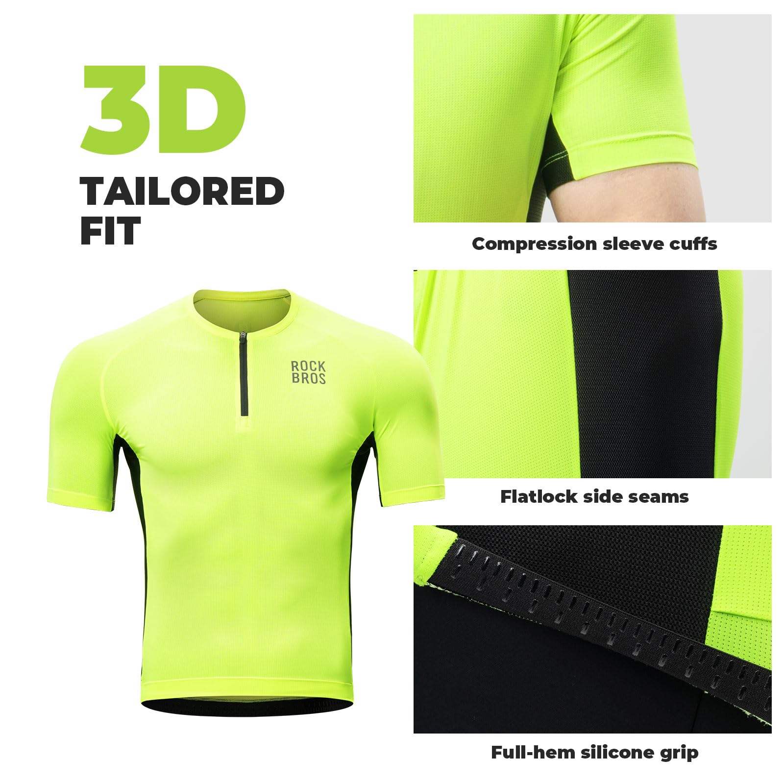 ROCKBROS Maillot Ciclismo Verano de Manga Corta para Hombre, Camiseta de Ciclismo con 3 Bolsillos Ligero Transpirable Secado Rápido para MTB Bicicleta de Carretera, Amarillo