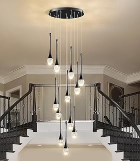 Raindrop Crystal Chandelier High Ceiling: 12 Light Dimmable LED With Remote