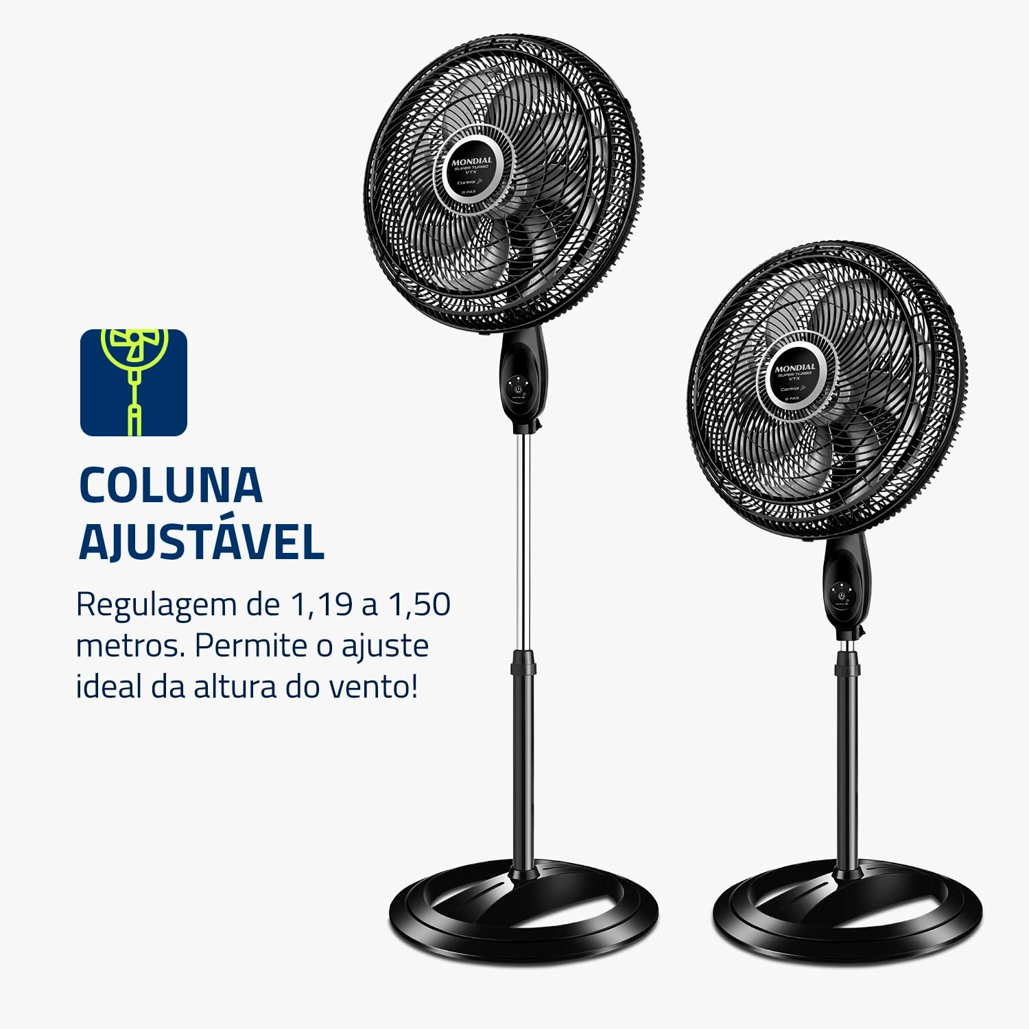 Ventilador Coluna 40cm Super Turbo Tech, Mondial, Preto/Prata, 140W, 110V - VTX-40C-8P-CR