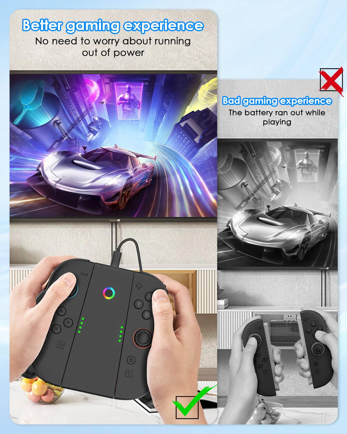 Sehawei Supporto Ricarica per Switch 2 per JoyCon(Carica Durante il Gioco),Caricabatterie Portatile Charging Grip per Joy Con con Indicatori per Switch 2