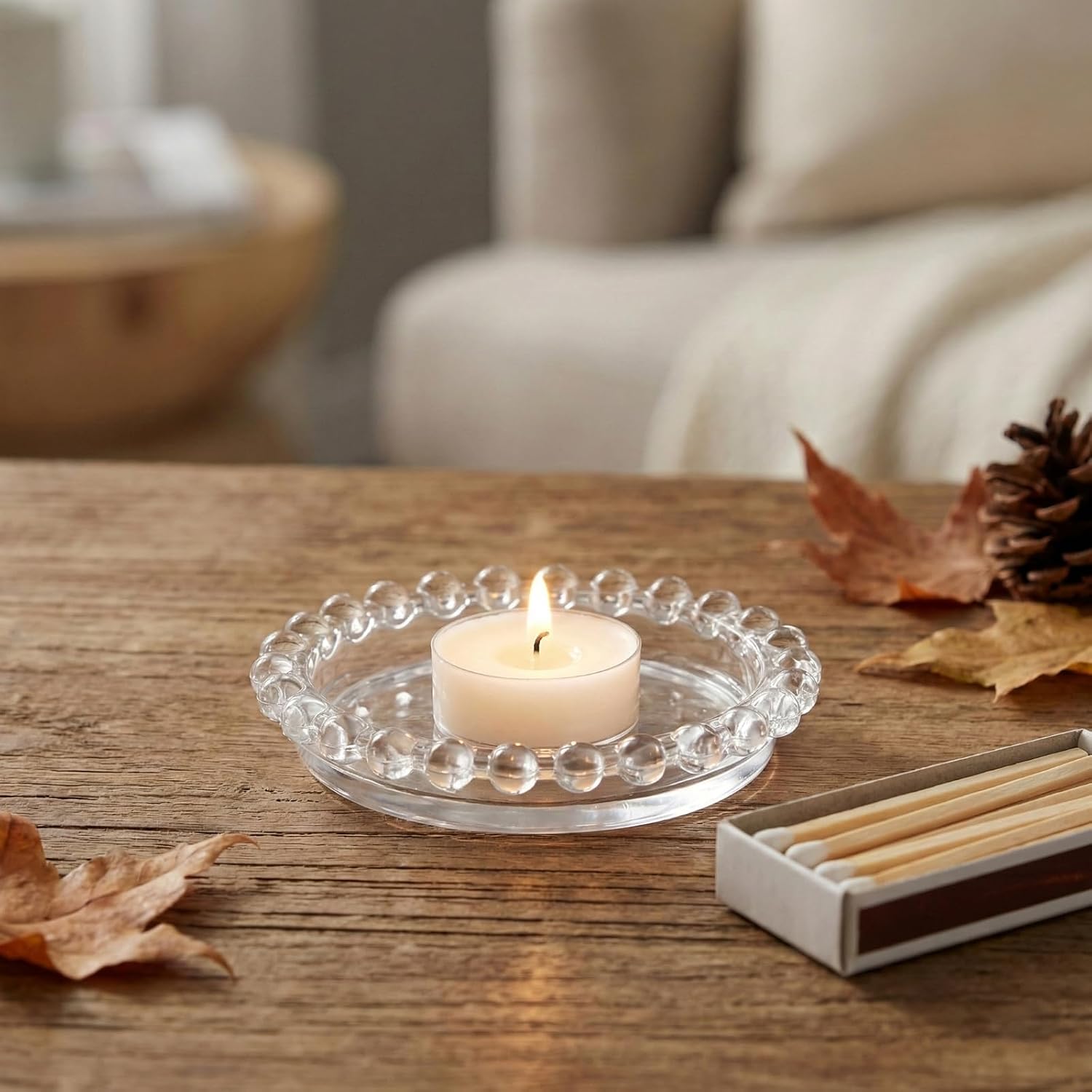 2PCS Crystal Bubble Candle Dish & Holder: Clear Decorative Multiuse Glass Tray for Kitchen Island, Coffee Table Centerpiece, Bathroom Counter - Chic Display for Pillar Candle, Diffuser, Soap & Jewelry
