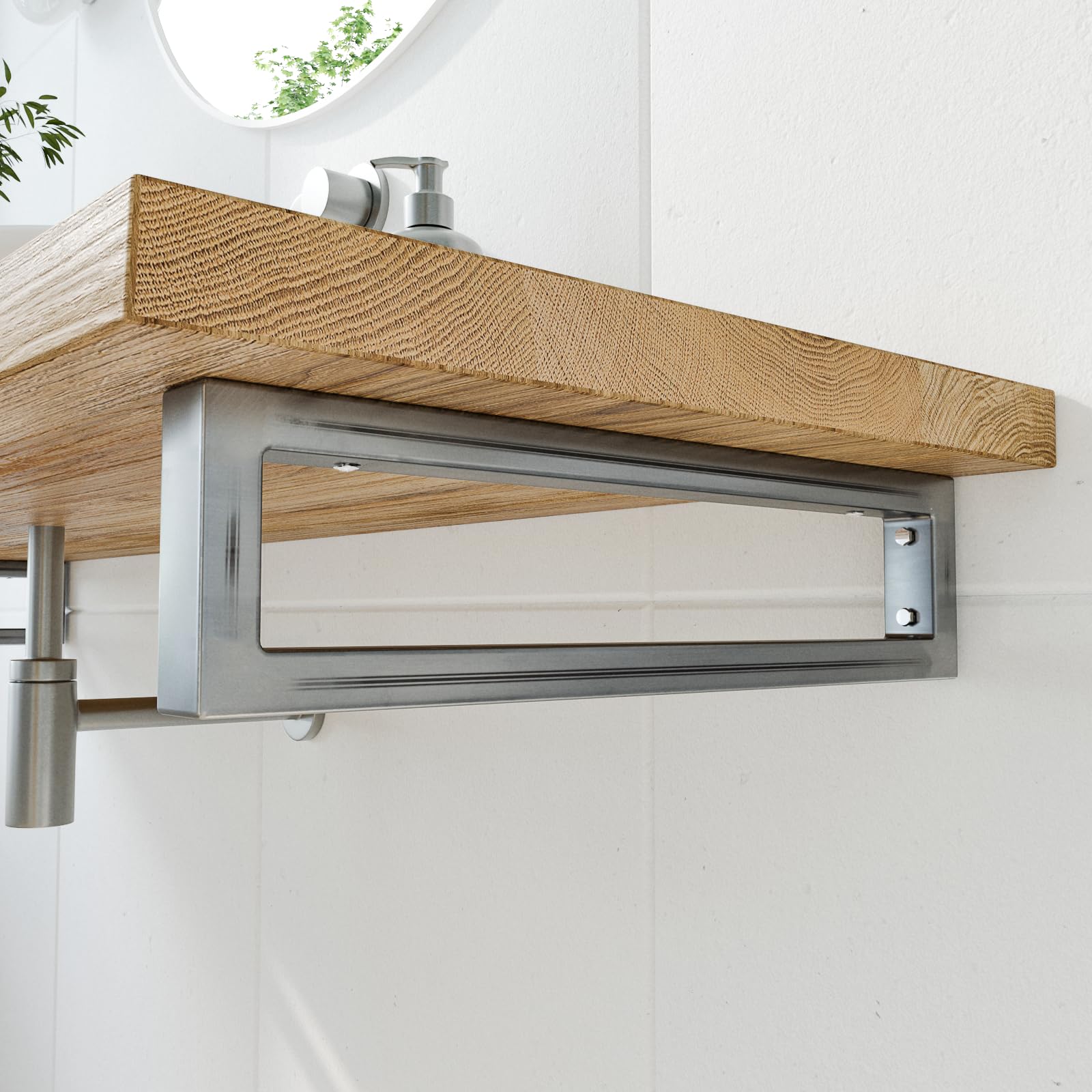 HEVVA RHEIN Soporte de lavabo de 10 cm de alto, 20/25/30/35/40/45/50 cm | Soporte para lavabo de pared o encimera | (juego de 2 unidades, barniz transparente, 35 cm)