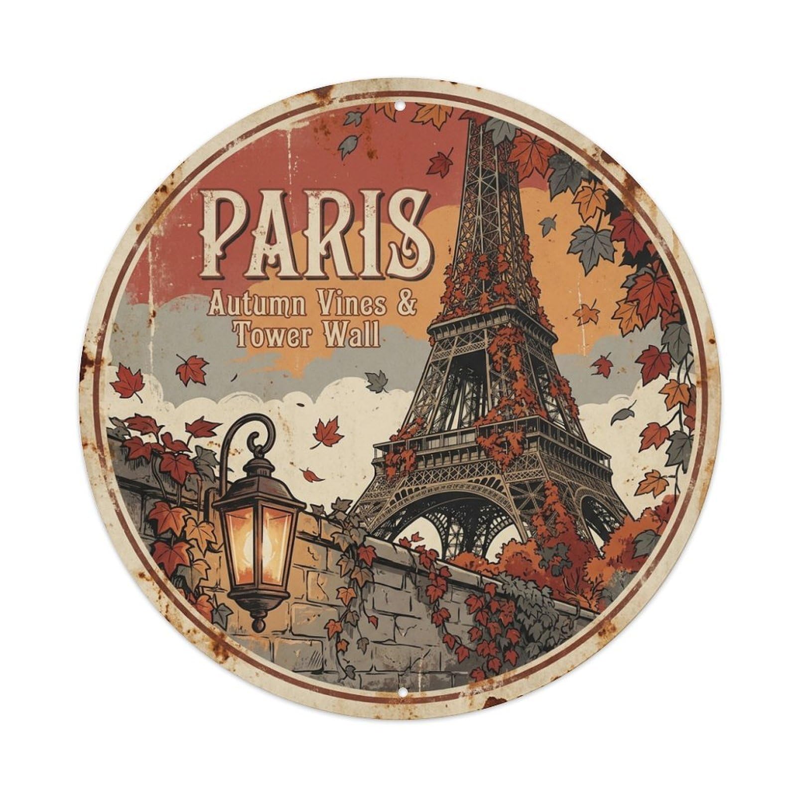 Olhnbad Style Autumn Winds Tower Walk Heritage City Paris Travel Metal Tin Sign