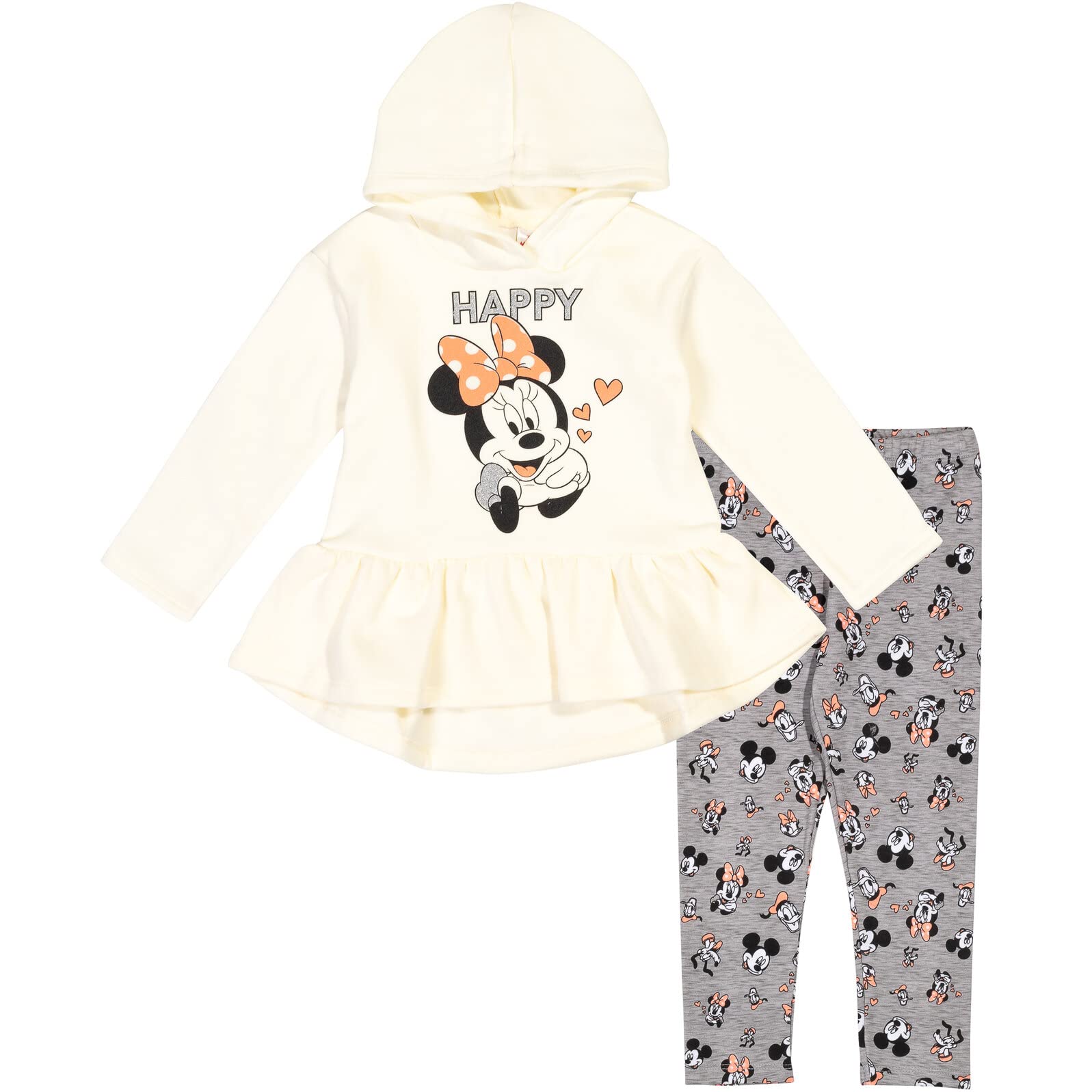 Disney Bluza polarowa z Myszką Minnie, skrzyżowana bluza z kapturem i legginsy, zestaw dla niemowląt i dużych dzieci (12 miesięcy - 14-16)