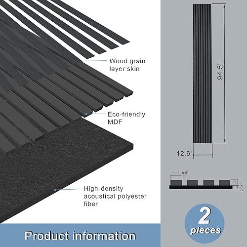 Miniatura 4 de 2 paneles acústicos de listones de madera para una decoración elegante y reducción de ruido, panel texturizado 3D para techo y pared, roble negro