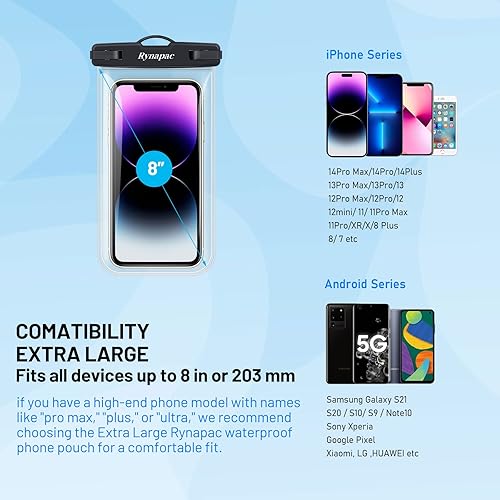 Miniatura 3 de Bolsa impermeable para teléfono  Funda impermeable para teléfono celular de 8.5 pulgadas para viajes a la playa, soporte impermeable con cordón para