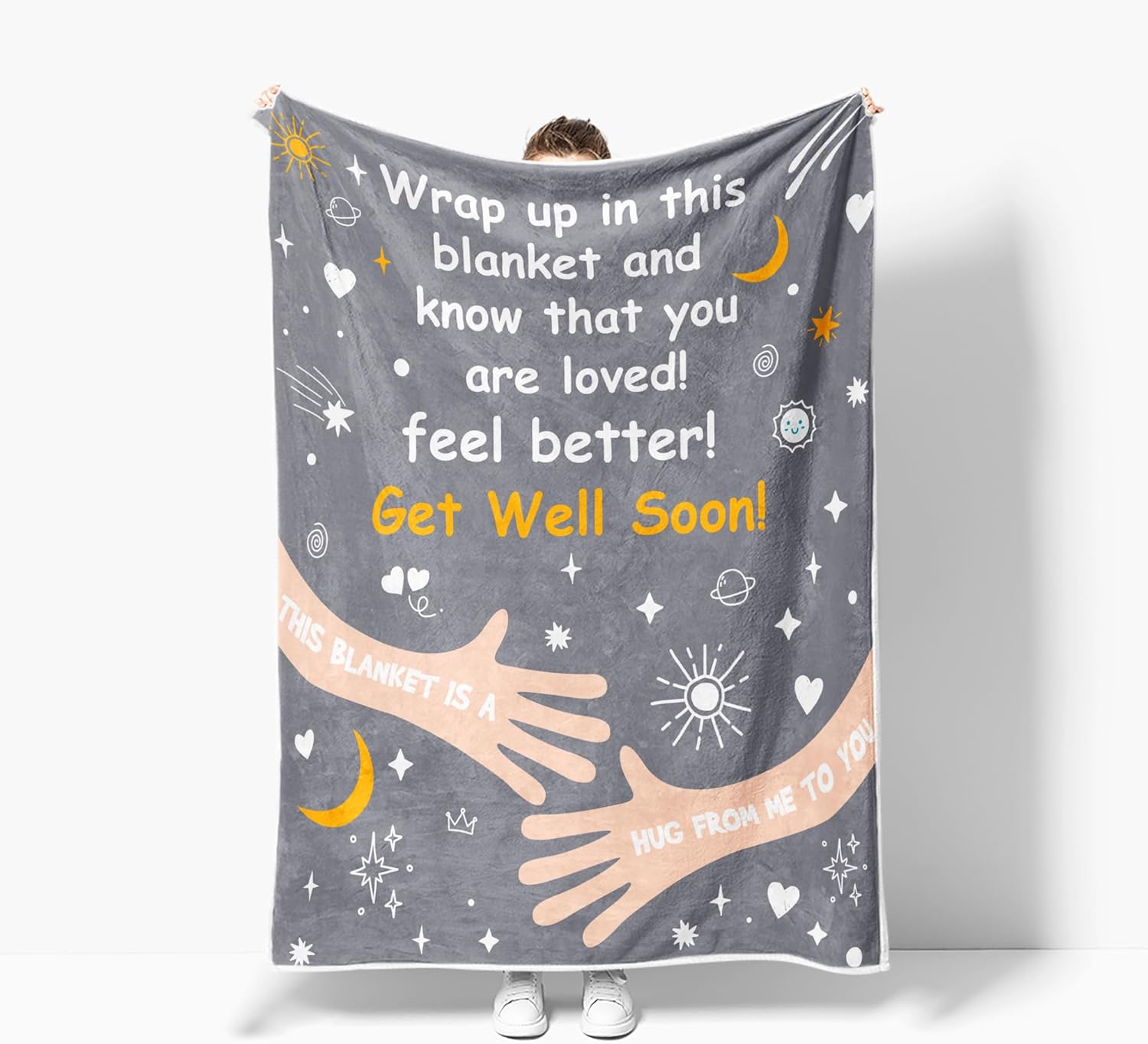 Get Well Soon Gifts Blanket for Women Men, Warm Hugs Soft Throw Blanket, Inspirational Hug Healing Blanket with Warm Words, Feel Better After Surgery Healing Gifts for Friends, Family,60X80,Grey