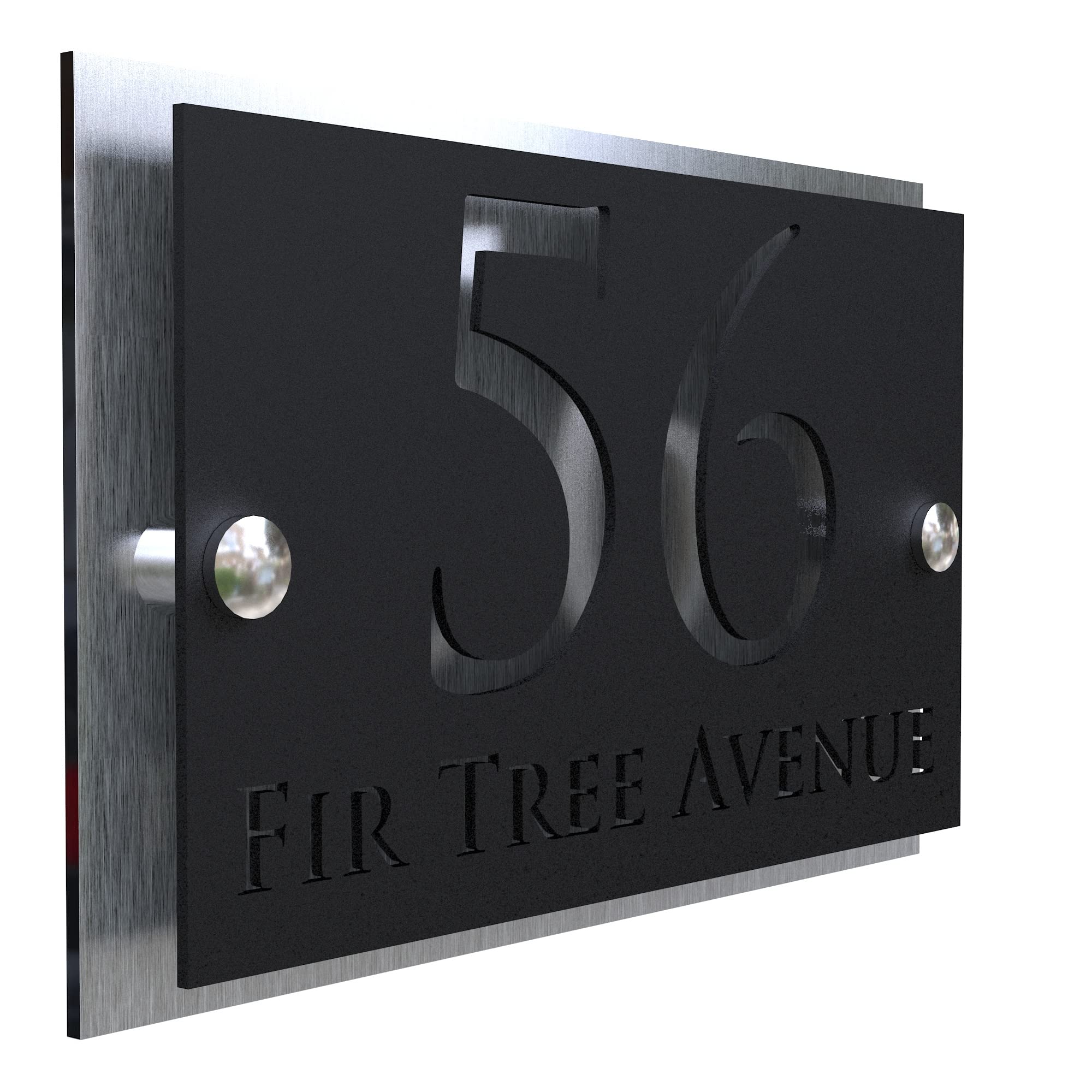 K Smart Sign | Simpatico | Modern laser Cut House Signs 3d effect door number address style sign plaques address numbers | 200mm x 130mm (Brushed Silver & Matt Black) — image 1
