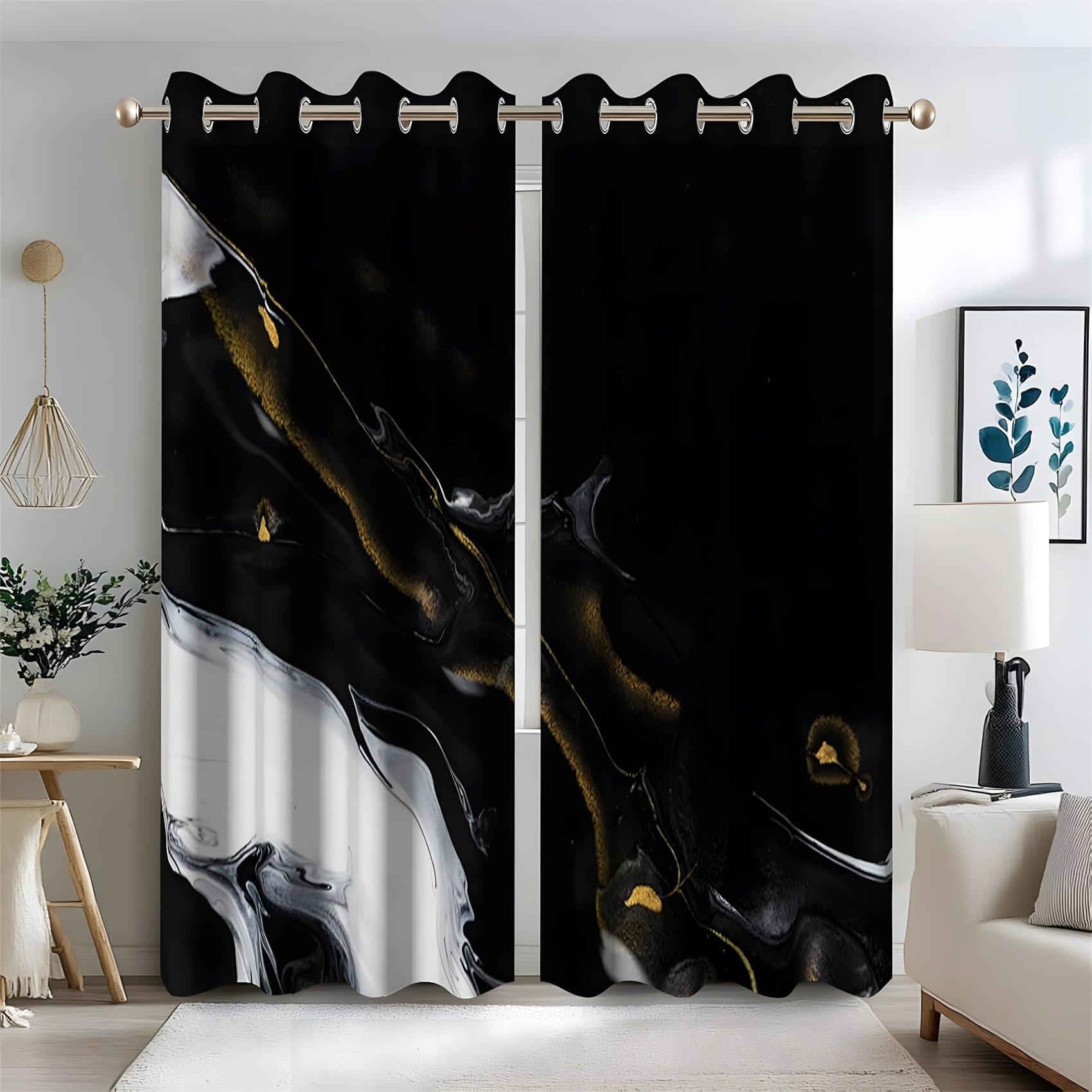 KaiHeBeding Marble Texture Blackout Curtains for Bedroom - Abstract Art Living Room Curtains 54x90 Eyelet - Soft Thermal Insulated Patterned Drapes for Windows - 2 Panels