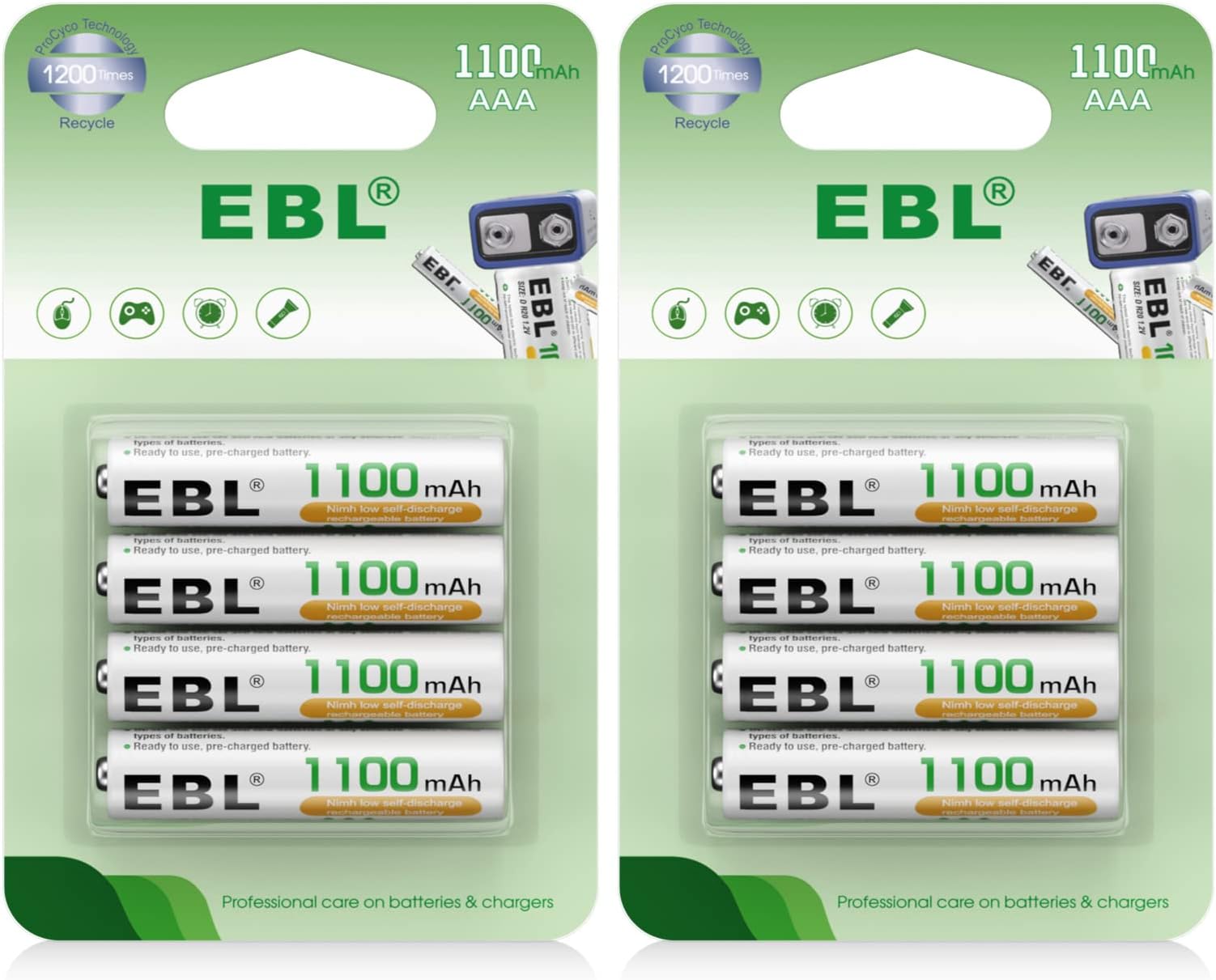 Batterie Ricaricabili EBL - 16 Pezzi (8 AA 2300mAh + 8 AAA 800mAh), Ni-MH