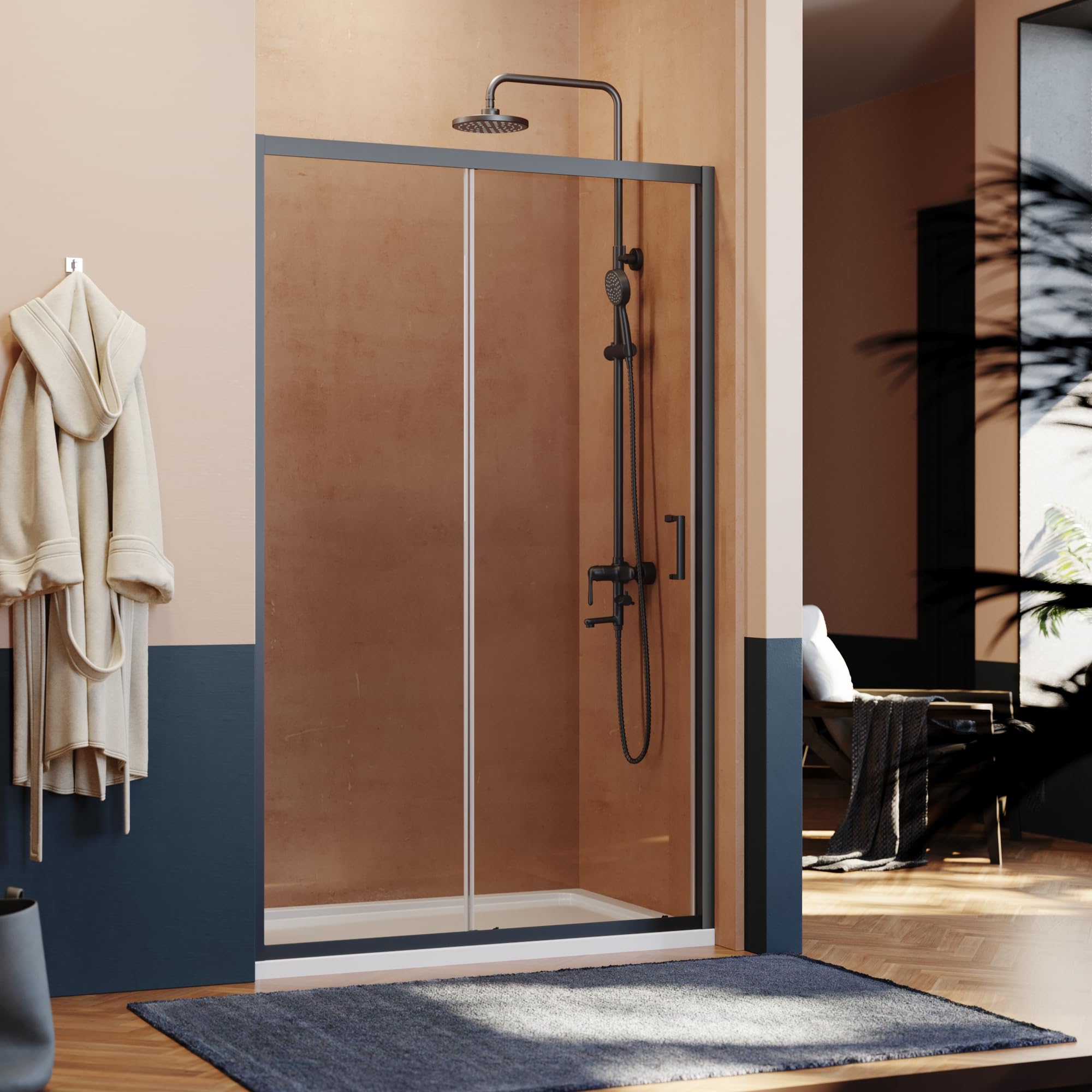 ELEGANT 1000mm Black Sliding Shower Enclosure 6mm Toughened Gray Glass Bathroom Smooth Screen Panel Reversible Shower Cubicle — image 1