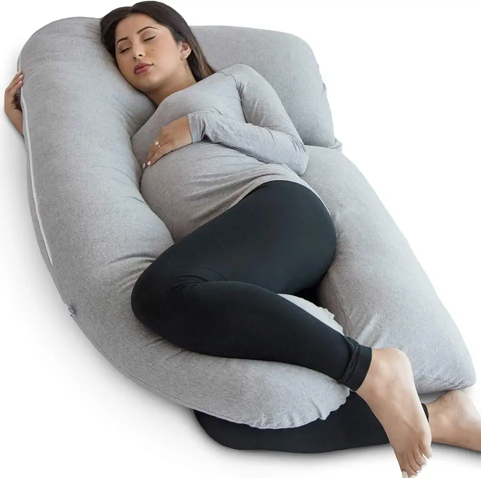 PharMeDoc Pregnancy Pillow, Grey U-Shape Full Body Pillow And Maternity Support - Support For Back, Hips, Legs, Belly For Pregnant Women Detachable Grey