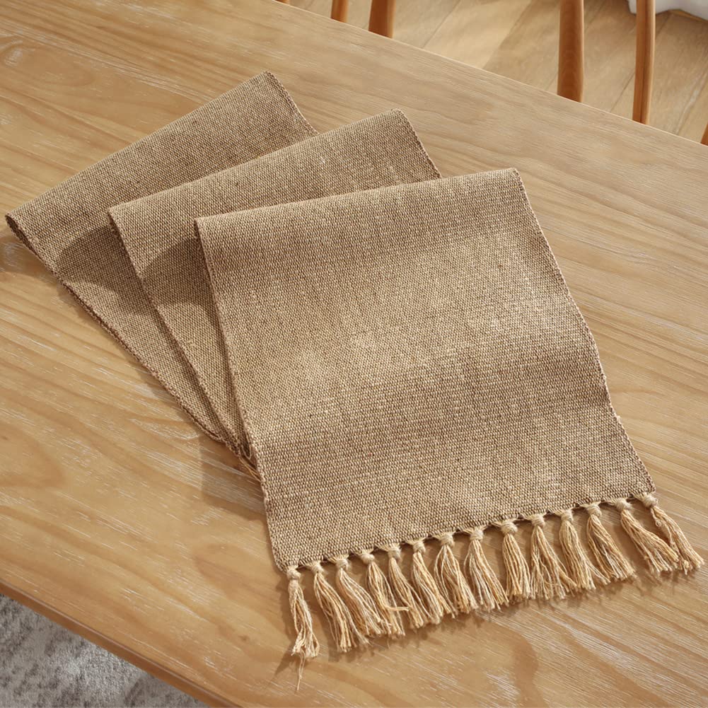 Highdi Dark Brown Table Runner Washable Handmade Table Decorations Table Runners With Tassels Simplicity Tablerunner For Home Dining, Party, Banquet, Restaurant & Outdoors (,33X300cm)