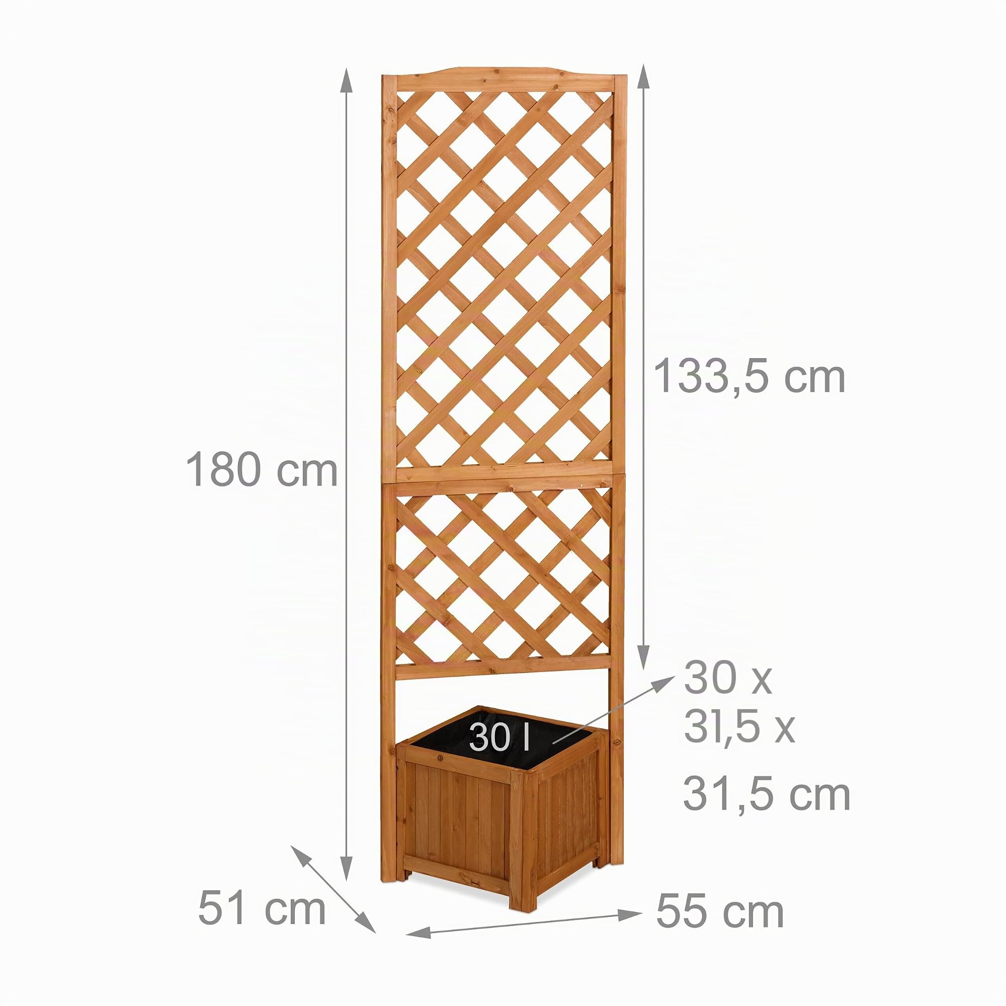 Relaxdays Jardinera con Enrejado, 180 x 55 x 51 cm, Macetero con Celosía, Balcón y Jardín, Madera de Abeto, Naranja