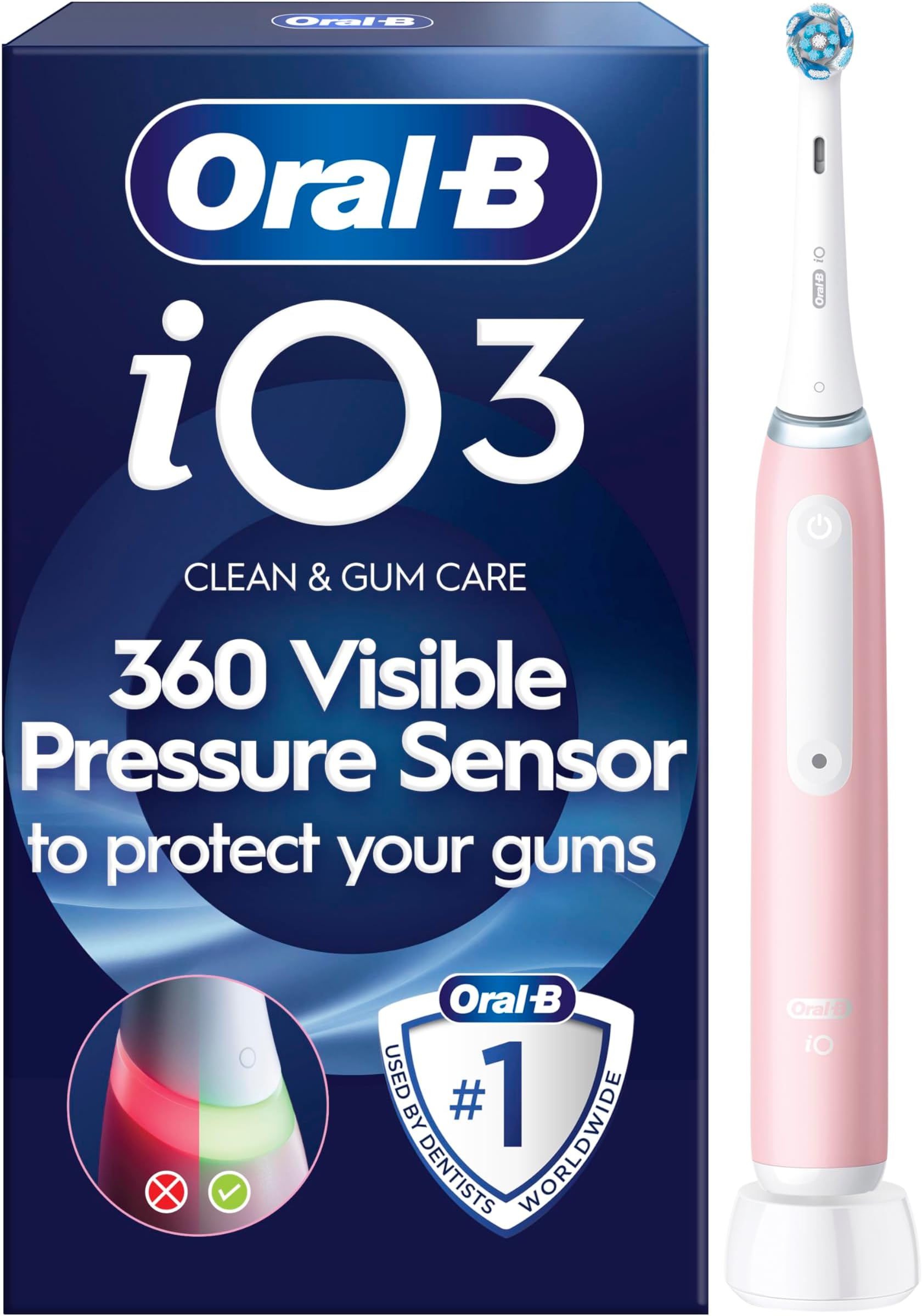 iO3 Electric Toothbrush Adults, 1 Handle, Pink - 1 Brush Head, 3 Modes, Teeth Whitening, Rechargeable Toothbrush, UK 2 Pin Plug