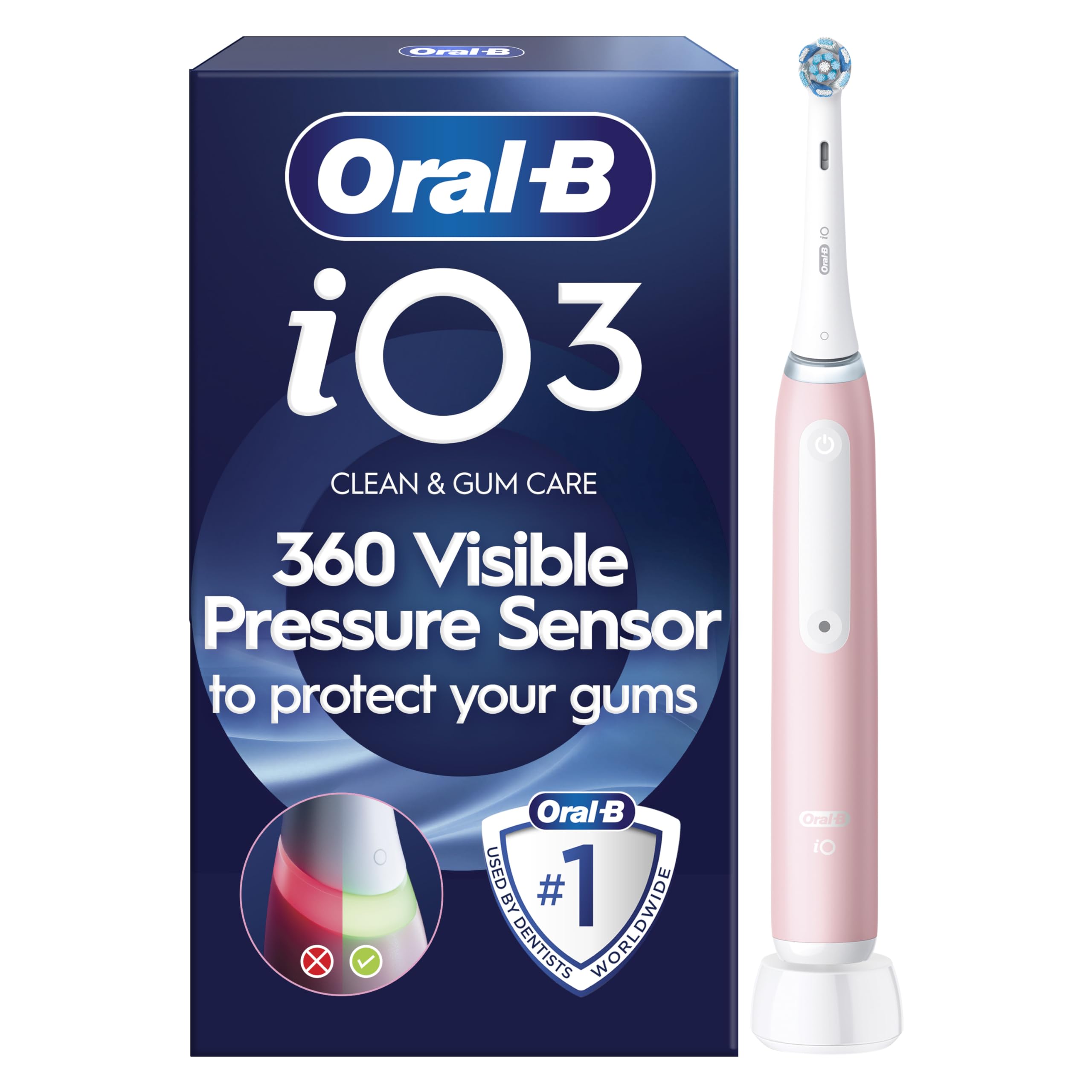 iO3 Electric Toothbrush, Oral B Electric Toothbrushes Adults, 1 Toothbrush Head, 3 Modes With Teeth Whitening, Pink Electric Toothbrush, 2 Pin Plug, Io Toothbrush