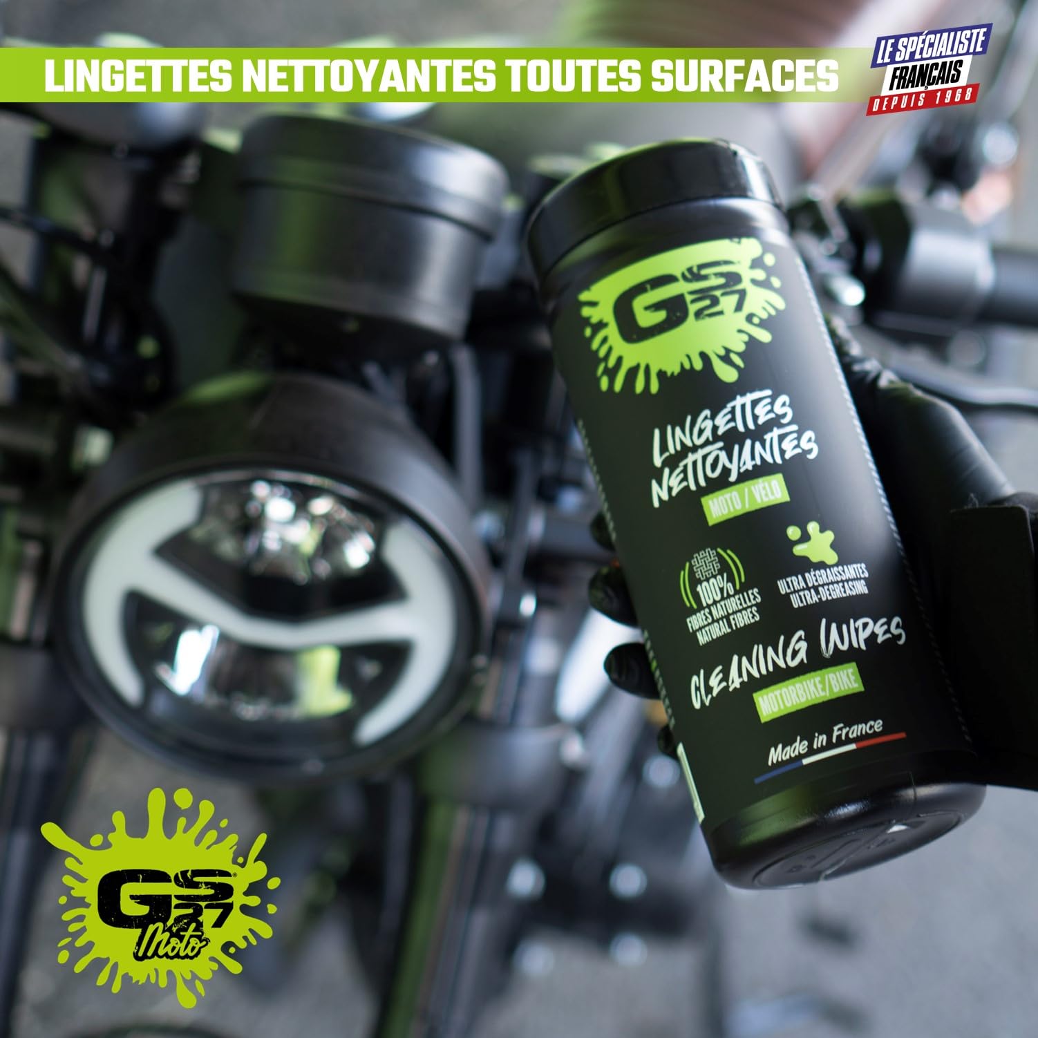 GS27 - Salviette ultra detergenti - Moto e bicicletta - sgrassa e fa brillare - 100% viscosa - Formato XXL 19 x 25 cm
