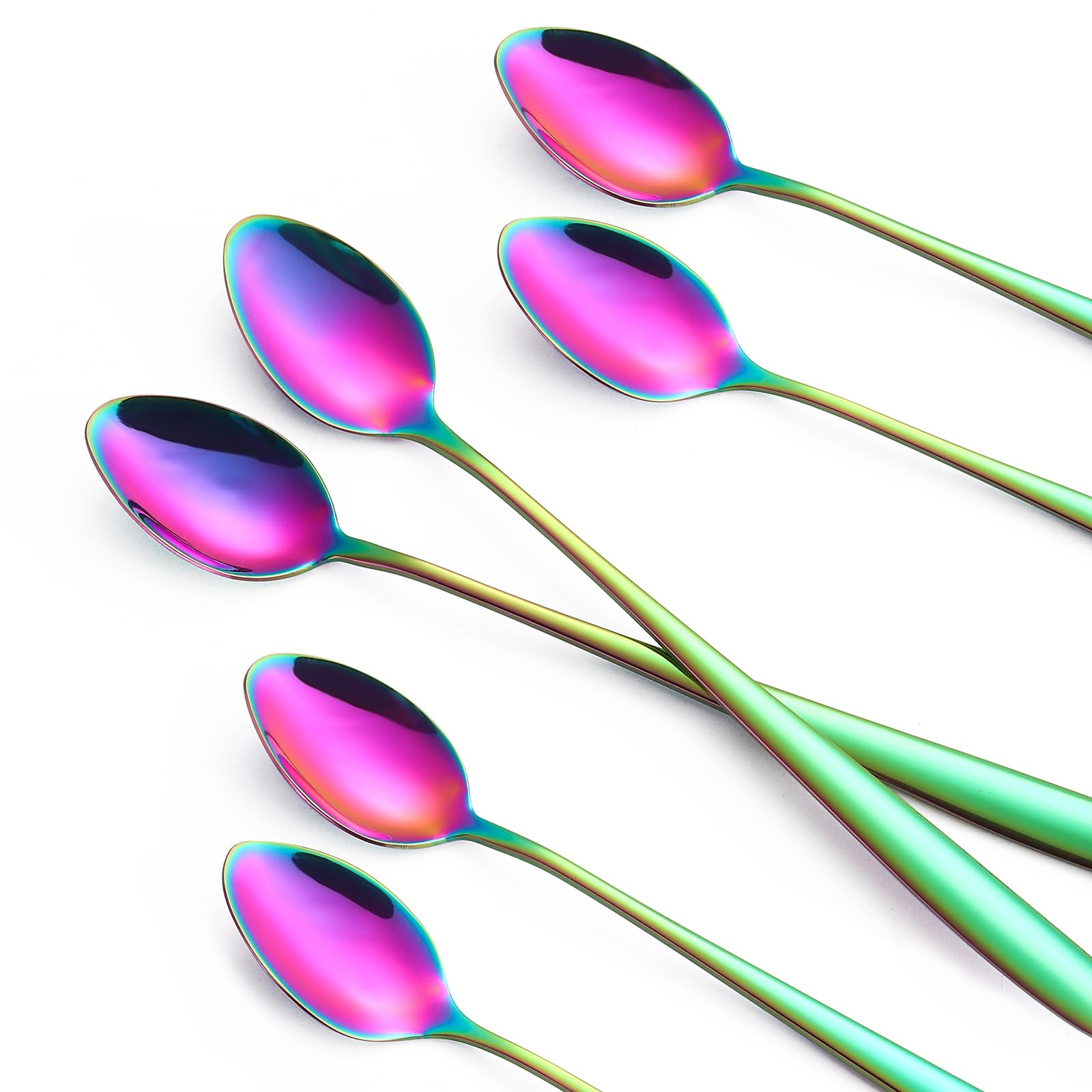tiokin Latte Spoons Long Handle Teaspoons Set of 6 Stainless Steel 7.8Inches Tea Spoon Mixing Stirring Spoon for Coffee Espresso Iced Tea Milk Shake Ice Cream Sundeas Cool Drinking Set of 6(Rainbow) - Image 2