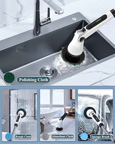 Miniatura 6 de Cepillo eléctrico giratorio 2024, cepillo de limpieza inalámbrico con 8 cabezales de cepillo reemplazables, 2 velocidades ajustables y 3 mango de