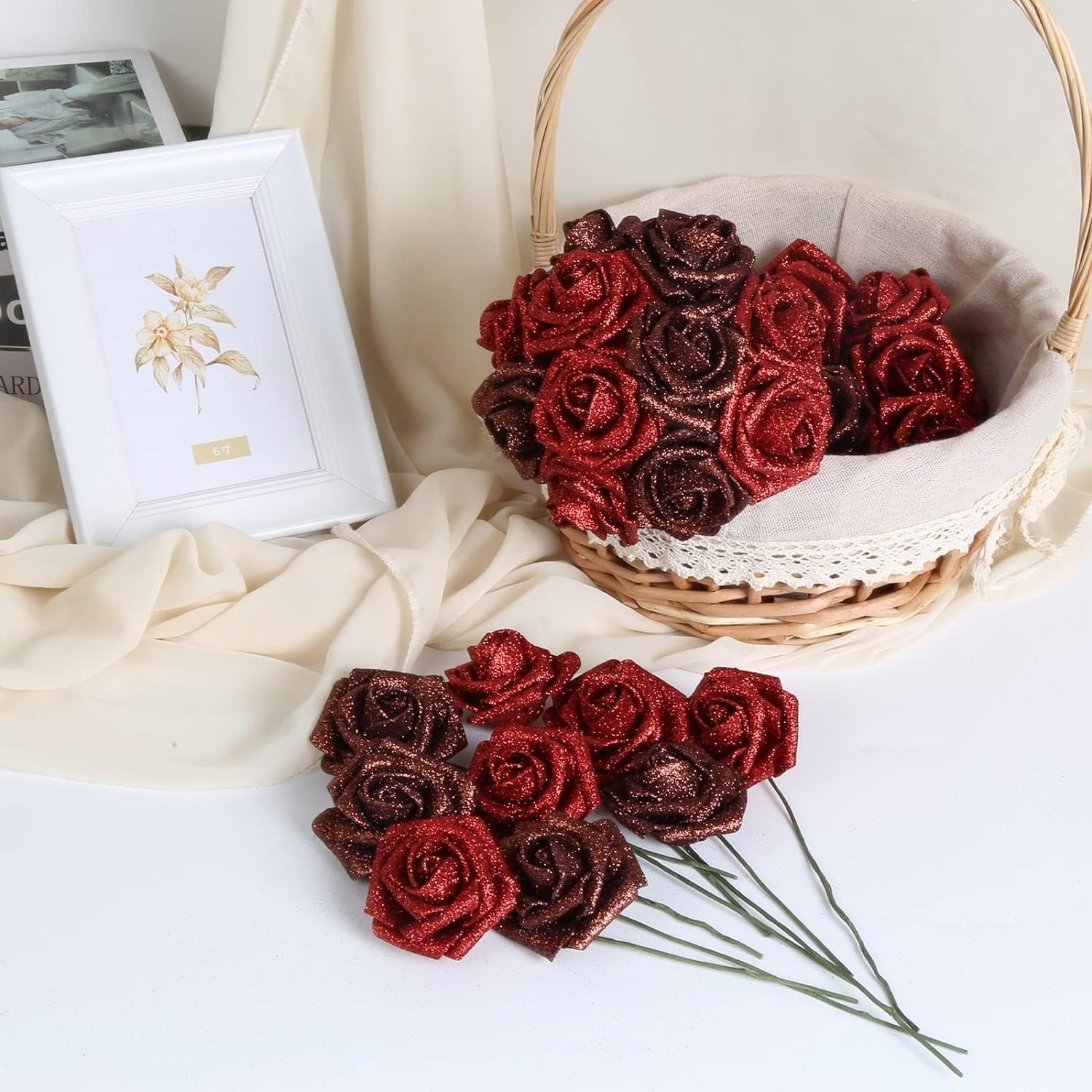 RANJIMA Glitterrozenboeket, doe-het-zelf glitter, rode rozen