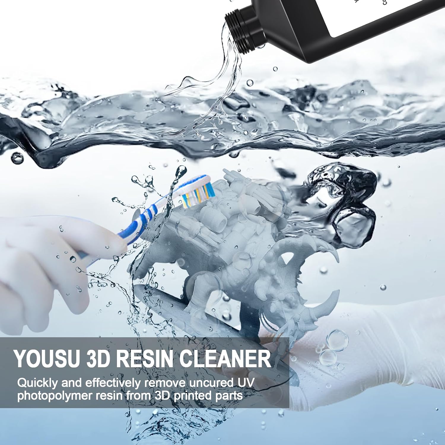 Yousu 3D Resin Cleaner 3kg,3D Printer Resin1 Detergent,Non-toxic and Low Odor,Reusable Resin1 Cleaner, Compatible with Most 3D Printing Resins,Hand-friendly 3D Photopolymer Resin Cleaner1 - 3