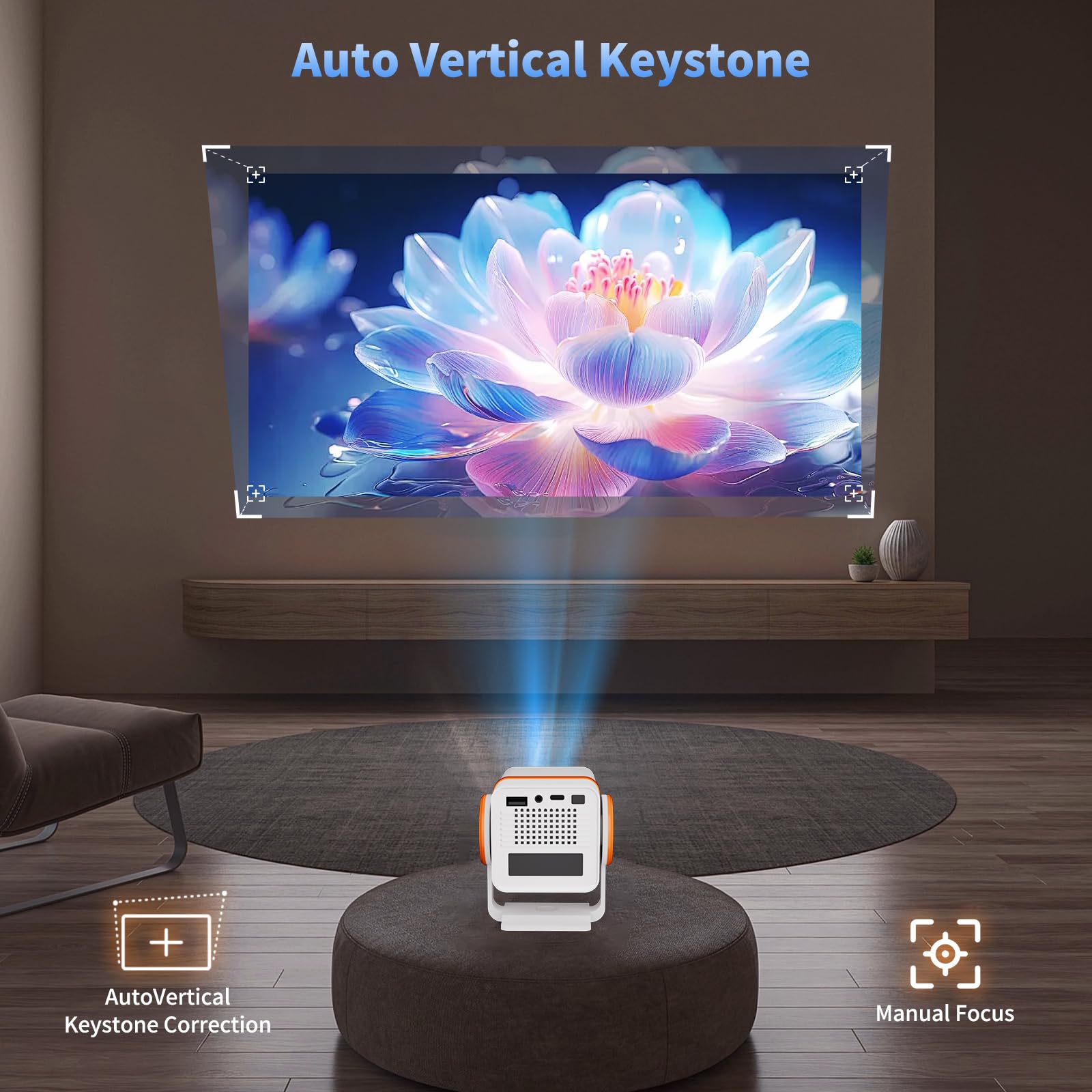 Mini Projector, Portable-Outdoor Projector, Android 13 with Built-in Apps, WiFi 6 & Bluetooth 5.0 Small Video Projector, 180° Rotatable Auto Keystone，Home Cinema Projector