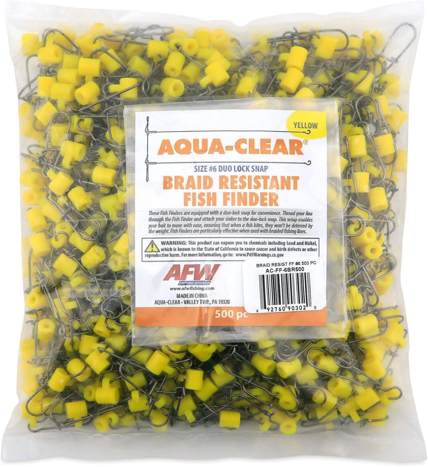 Aqua-Clear, Braid Resistant Fish Finder Rig Slide, Size #6#8 Duo Lock Snap for Surf Fishing Gear & Catfish Rigs, High Visibility Sinker Slide