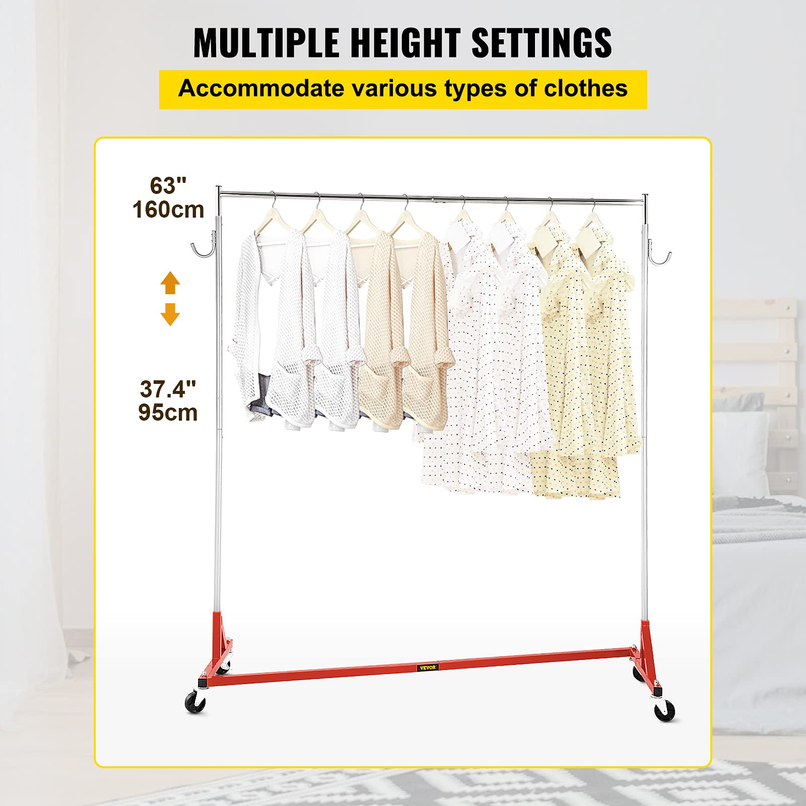 VEVOR Z Rack, Industrial Grade Z Base Garment Rack, Height Adjustable